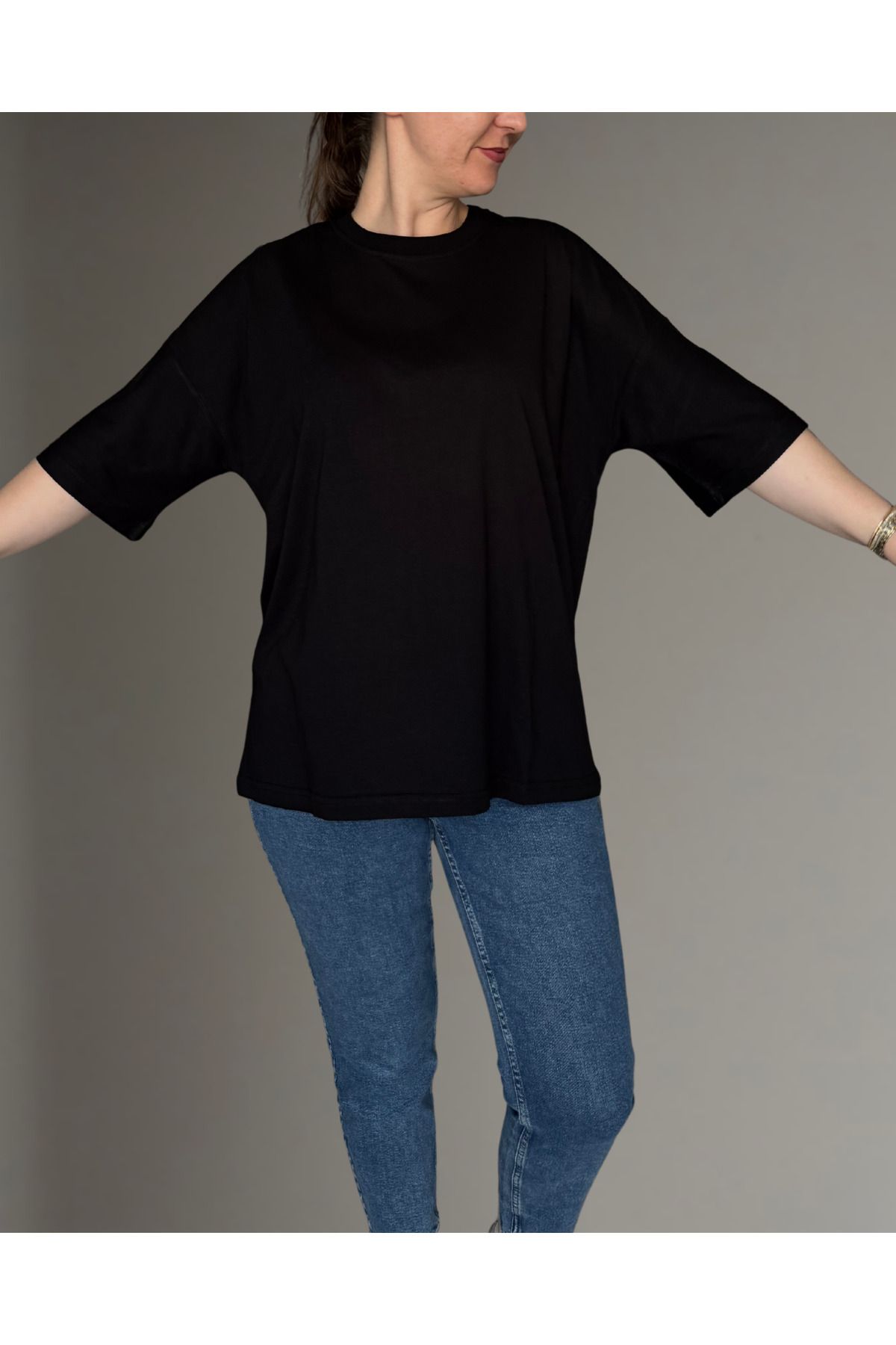 Oylem Unisex Oversize Geniş Kesim %100 Pamuk Yumuşak Dokulu Bisiklet Yaka
