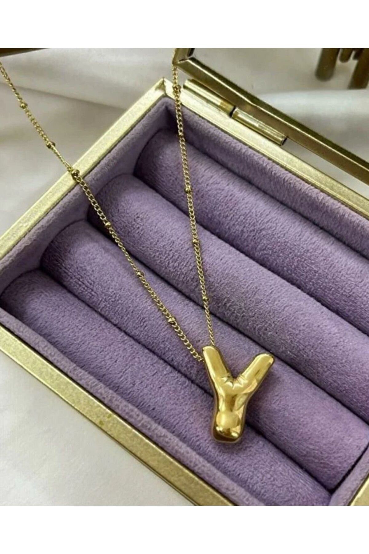 HEDİYEBOHÇAM Üç Boyutlu Çelik Y Harfli Balon Gold Renk Kolye