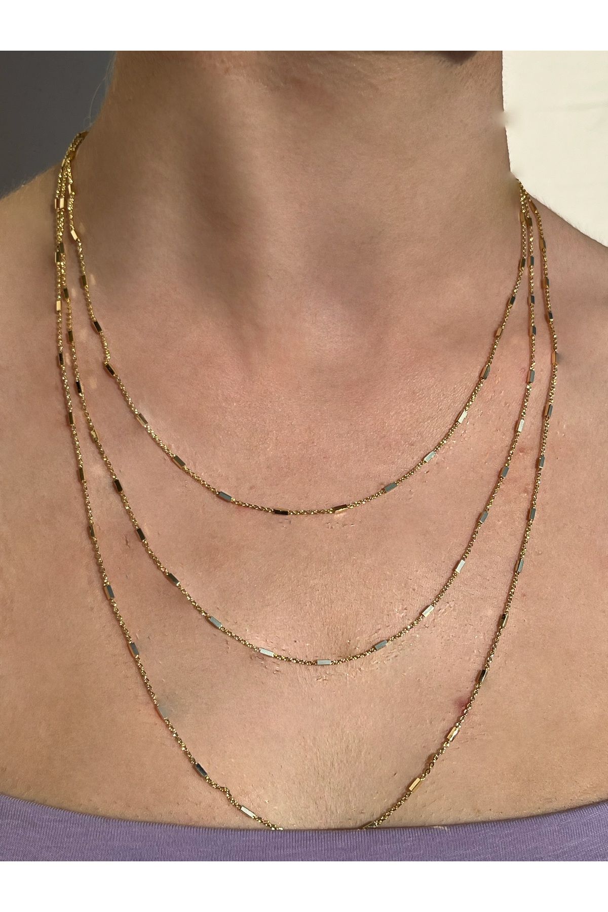 B&E SHİNE JEWERLY Kararmaz Çelik 3 lü Zincir Kolye