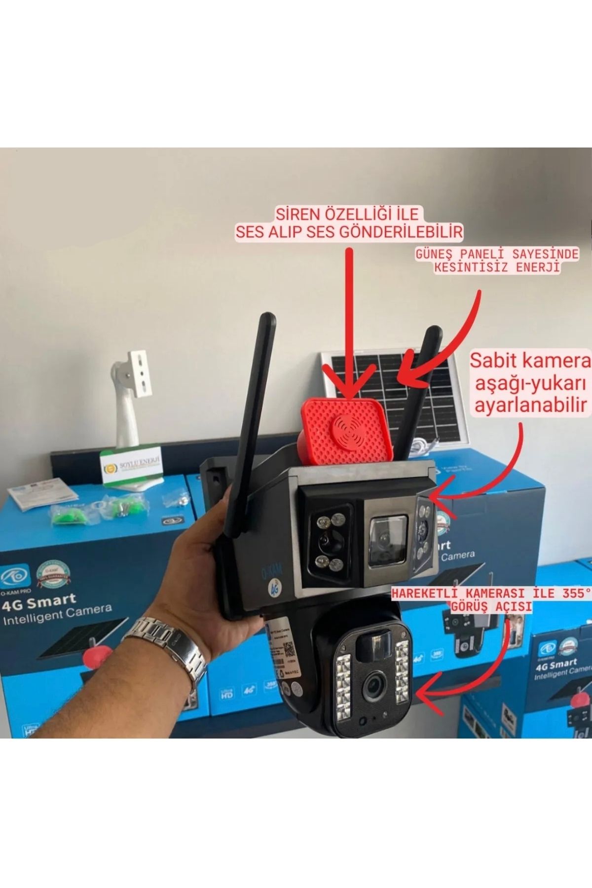 TR Charger OKAM 3916 6MP 4G SIM Kartlı 3 Ekranlı Güvenlik Kamerası – Güneş Paneli + Hareket Sensörlü