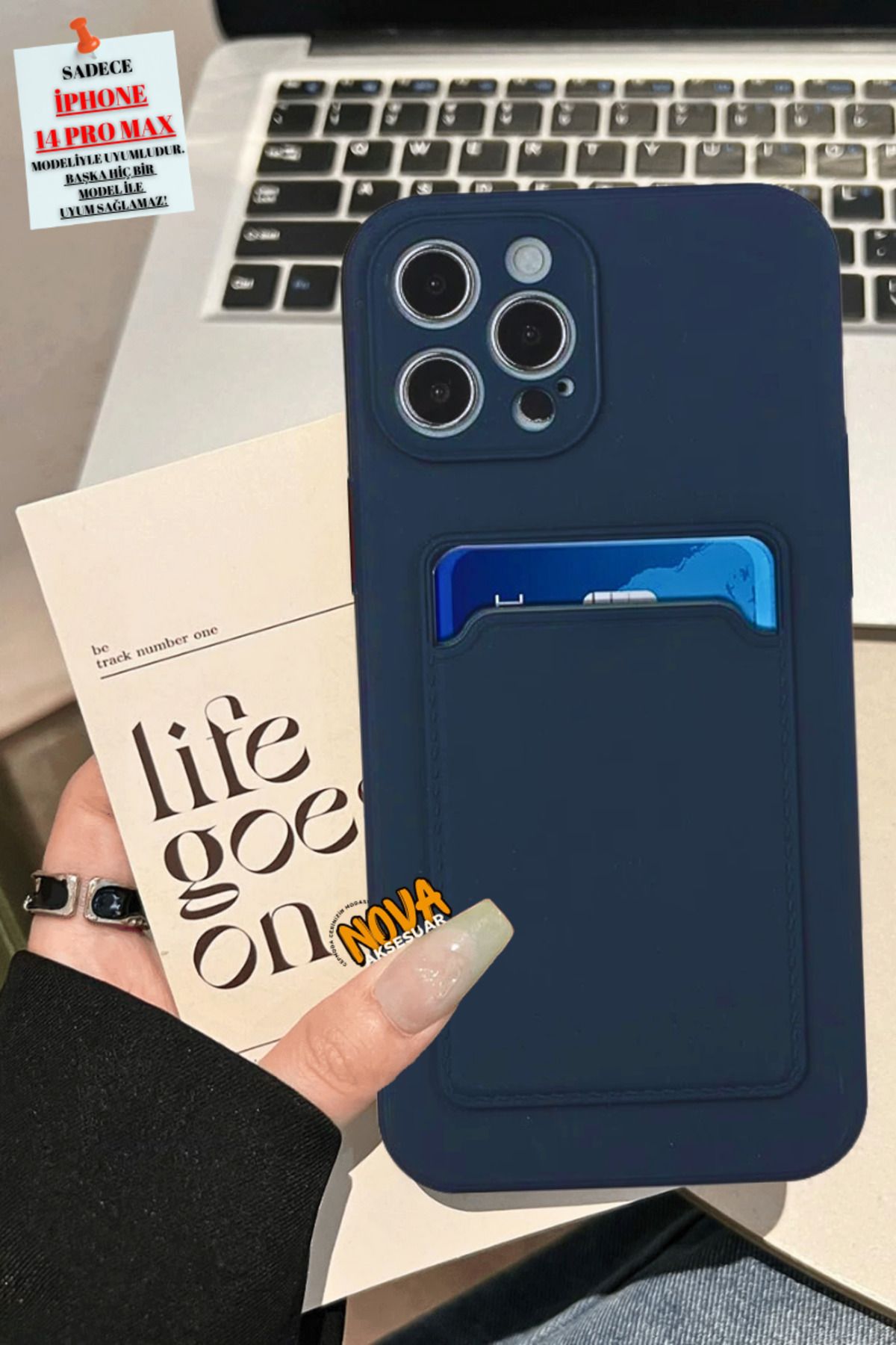 cepmoda iPhonE 14 PRO uyumlu | Kartlıklı Slim Telefon Kılıfı - Yumuşak iNce Silikon Kapak | LACİVERT