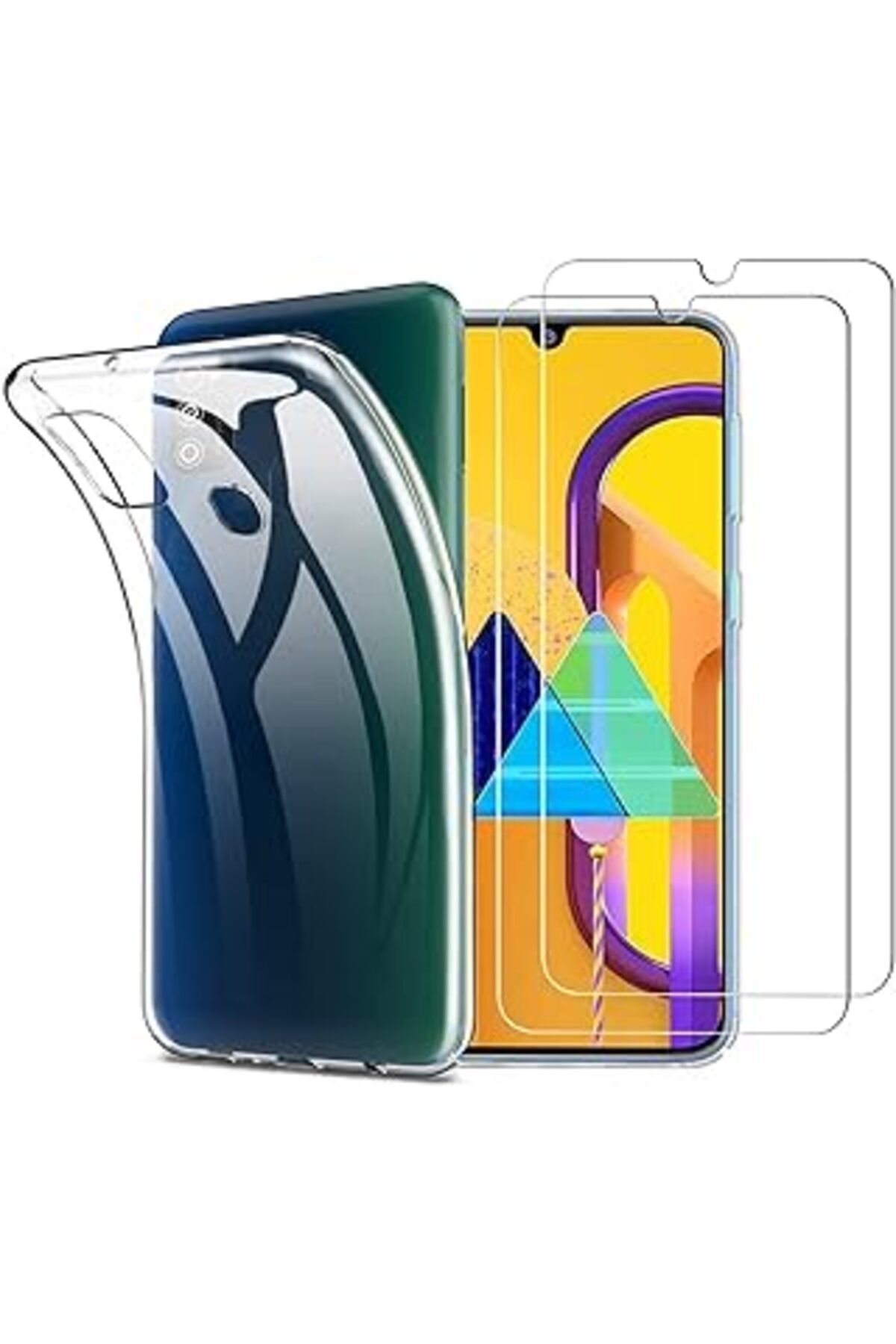 Qedii By Conners Galaxy M21 Crystal Şeffaf Silikon + 2 Adet Cam Ekran Koruyucu