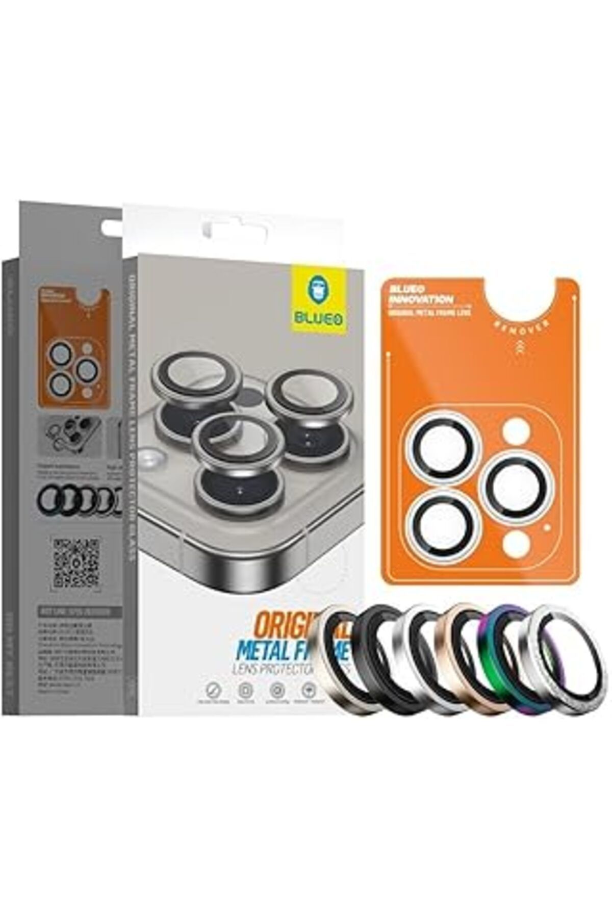 Qedii Blueo Iphone 16/16 Plus / 16 Pro / 16 Pro Max Uyumlu Metal Frame Aplikatörlü Kamera Lens Camı Koruy