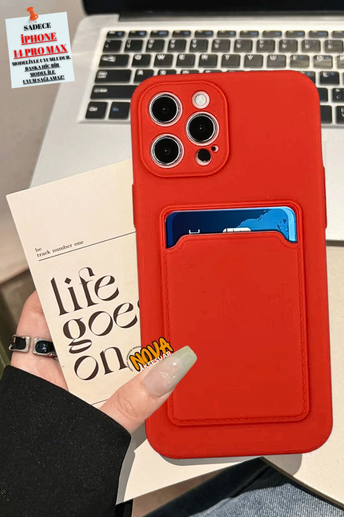 cepmoda iPhonE 14 PRO uyumlu | Kartlıklı Slim Telefon Kılıfı - Yumuşak iNce Silikon Kapak | KIRMIZI