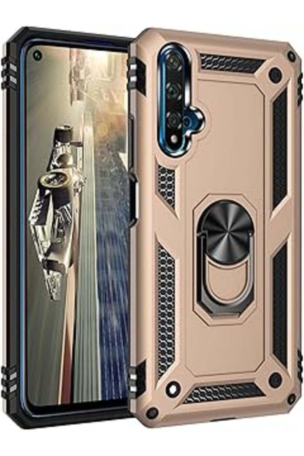 Pazarcan Microsonic Huawei Honor 20 Kılıf Military Ring Gold [Honor 20 Ile Uyumlu Kılıf - Gold]
