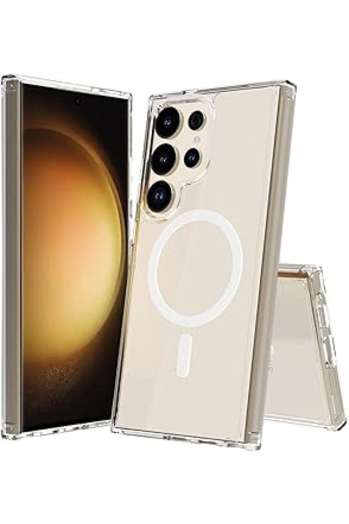 Karachil Zore Galaxy Ile Uyumlu S24 Ultra Kılıf M-Safe Şarj Özellikli Şeffaf Sert Pc Zore Embos Kapak Renksi