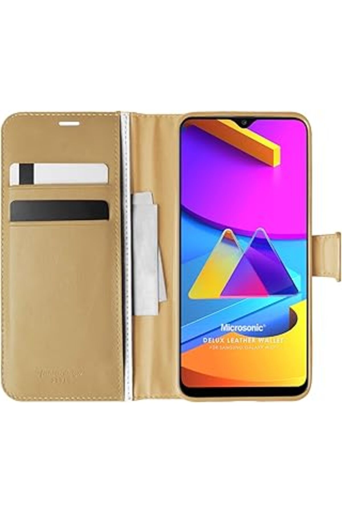 Qedii Microsonic Samsung Galaxy M10S Için Kılıf Delux Leather Wallet Gold [Galaxy M10S Ile Uyumlu Kılıf -