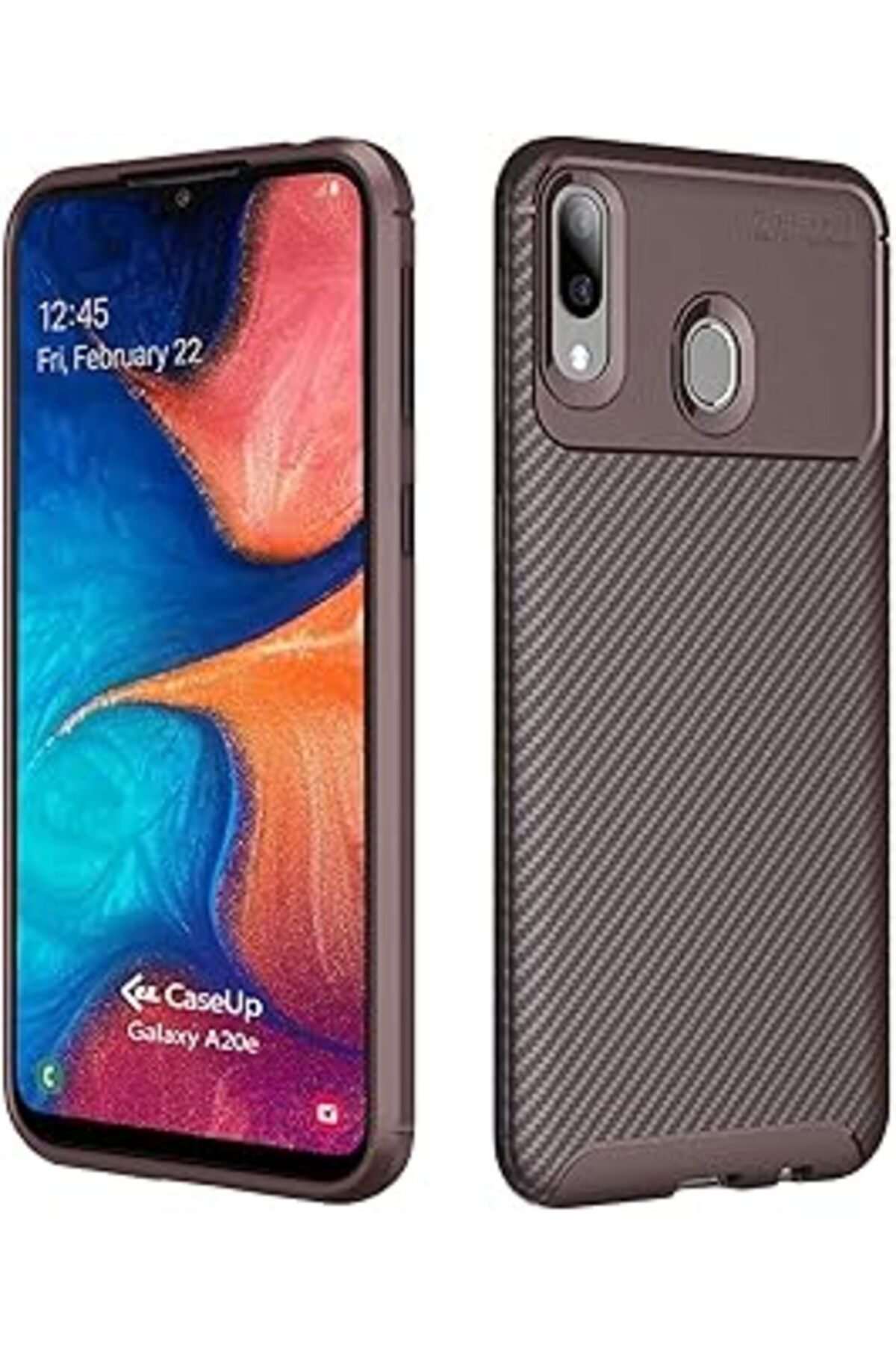 Karachil Caseup Samsung Galaxy A20E Uyumlu Kılıf, Caseup Fiber Design Kahverengi