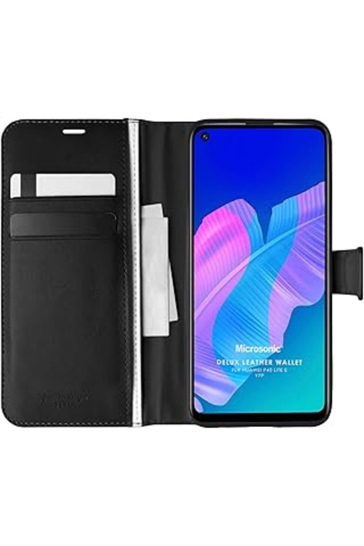 Pazarcan Microsonic Huawei P40 Lite Kılıf Delux Leather Wallet Siyah [P40 Lite Ile Uyumlu Kılıf - Siyah]