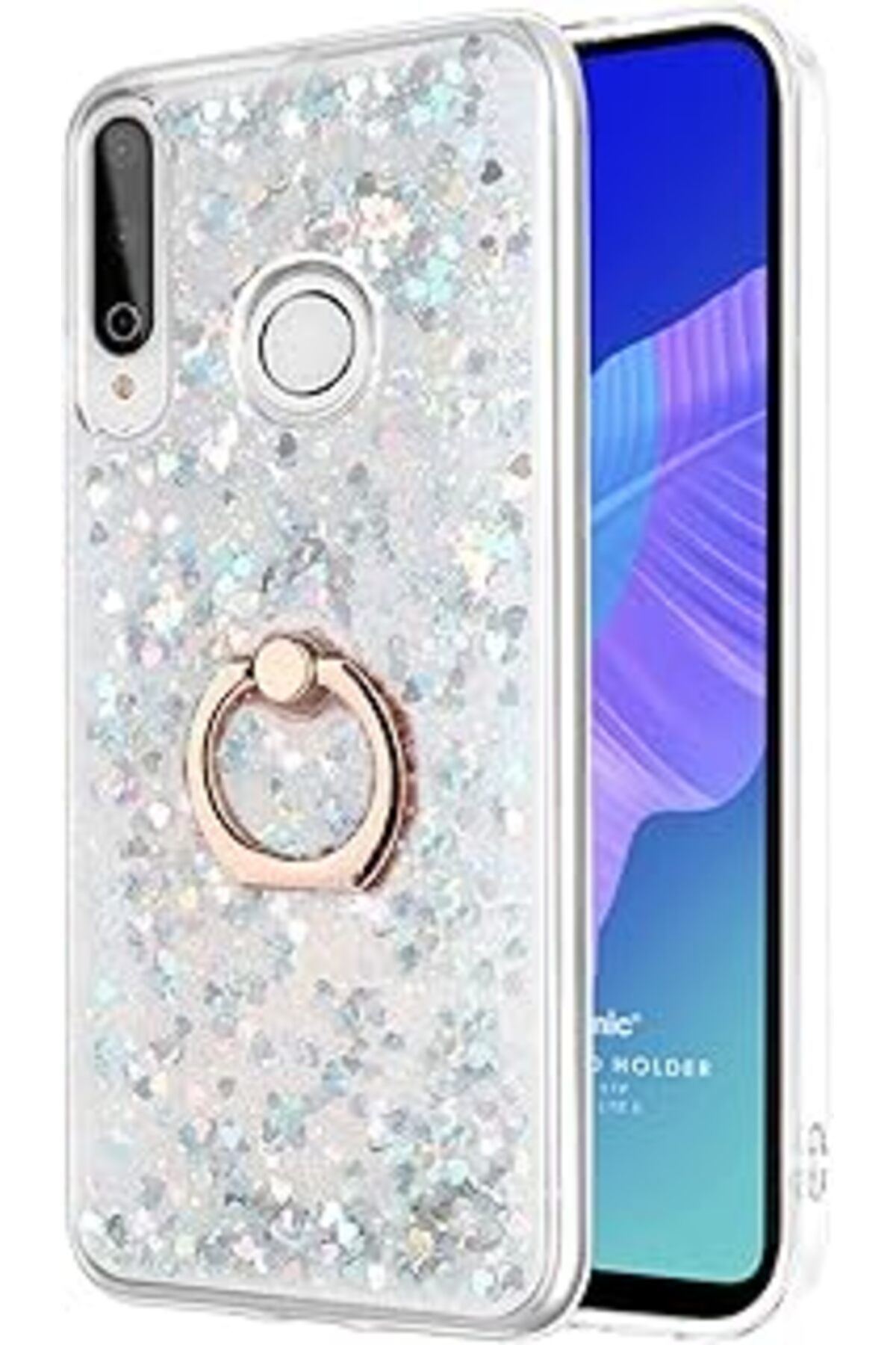 Qedii Microsonic Huawei P40 Lite E Için Kılıf Glitter Liquid Holder Gümüş [P40 Lite E Ile Uyumlu Kılıf -
