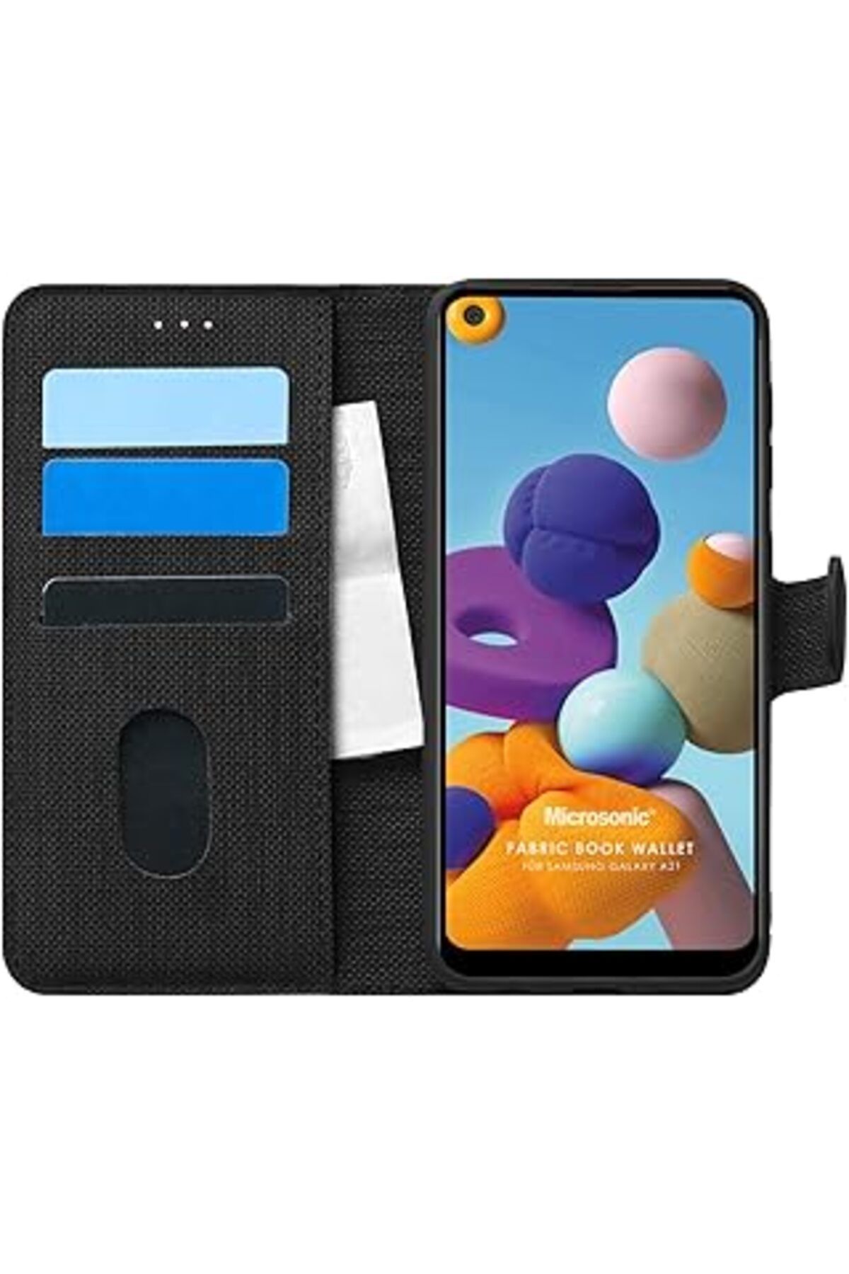 Pazarcan Microsonic Samsung Galaxy A21 Için Kılıf Fabric Book Wallet Siyah [Galaxy A21 Ile Uyumlu Kılıf - Si