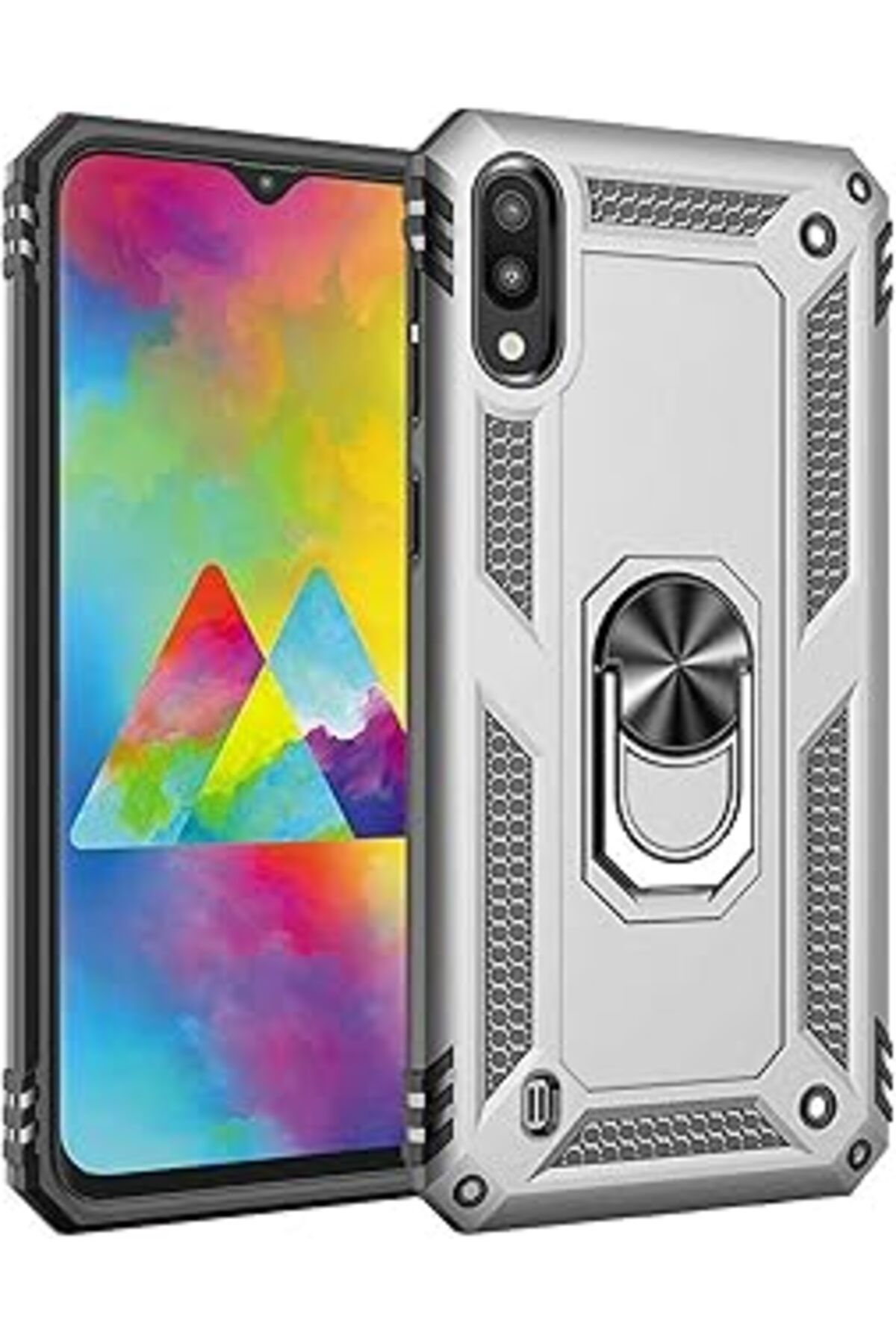 Karachil Microsonic Samsung Galaxy M10 Için Kılıf Military Ring Holder Gümüş [Galaxy M10 Ile Uyumlu Kılıf -