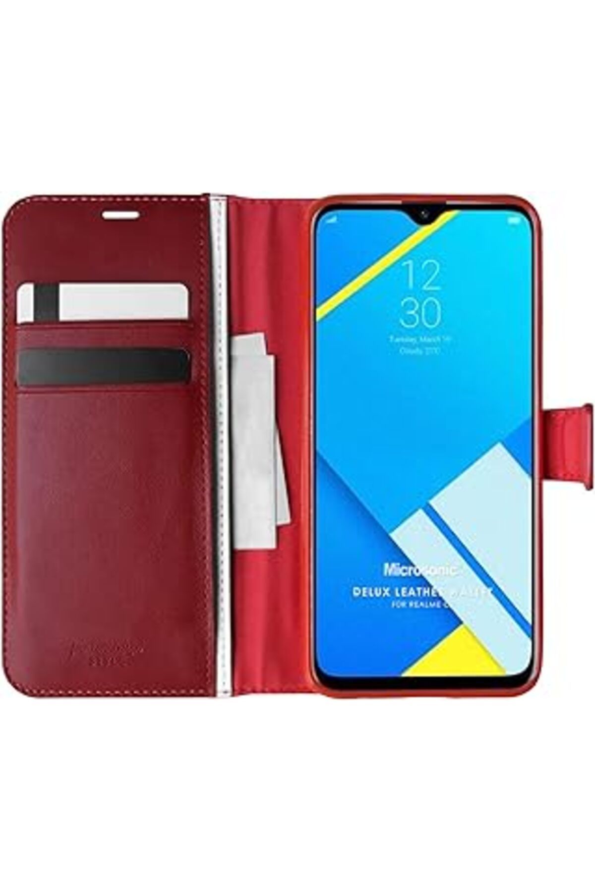 Qedii Microsonic Realme C2 Için Kılıf Delux Leather Wallet Kırmızı [realme C2 Ile Uyumlu Kılıf - Kırmızı]