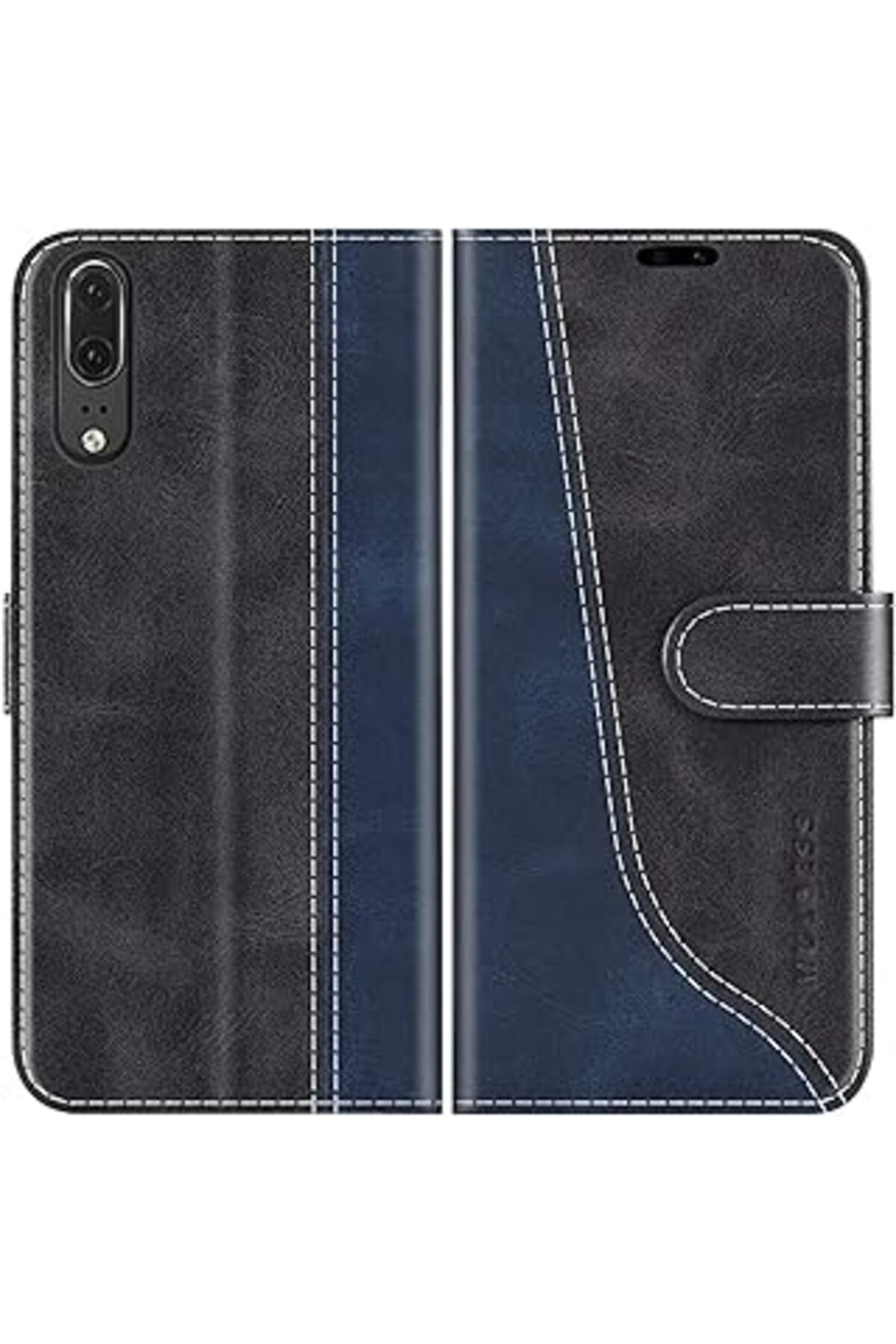 Qedii Mulbess Huawei P20 Kılıfı, Kapaklı Ve Cüzdan Kılıfları, Standlı Tasarım, Moda Siyah