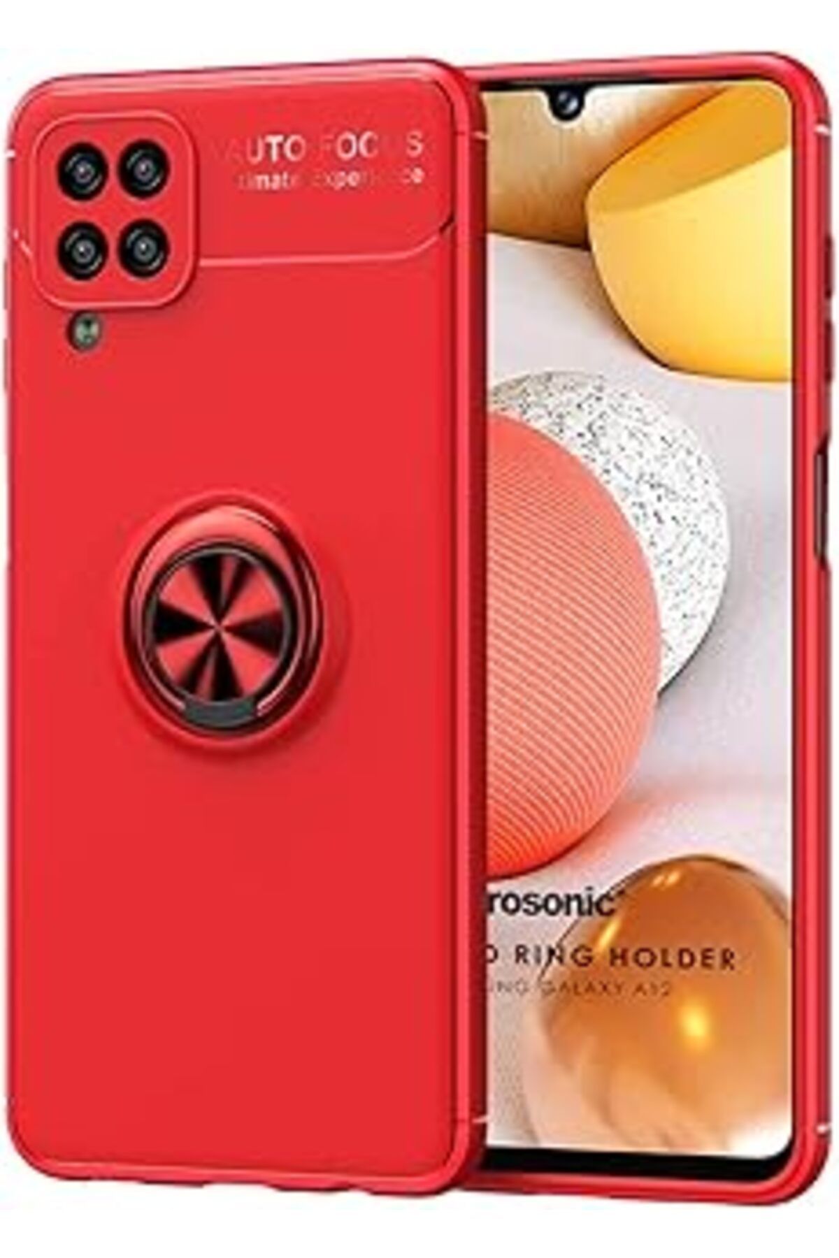 Pazarcan Microsonic Samsung Galaxy A12 Için Kılıf Kickstand Ring Holder Kırmızı [Galaxy A12 Ile Uyumlu Kılıf