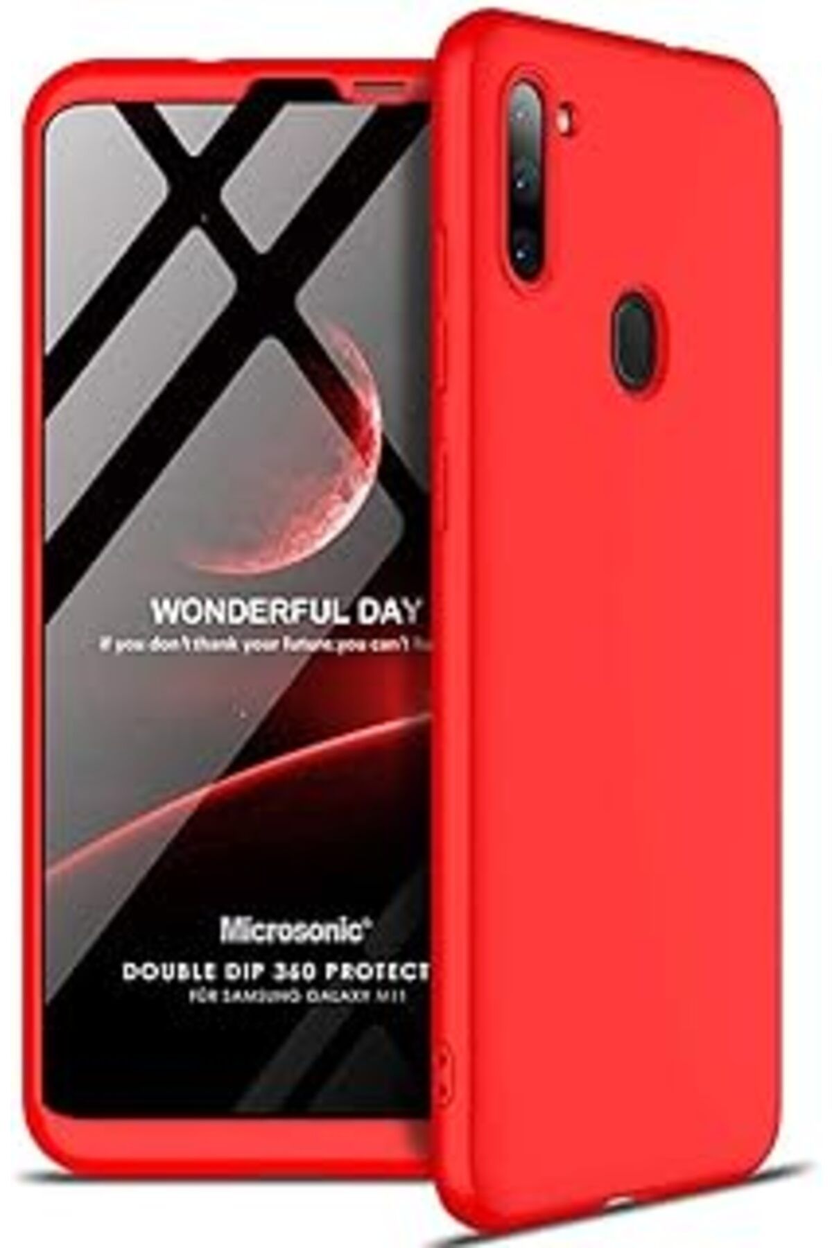 Pazarcan Microsonic Galaxy M11 Kılıf Double Dip 360 Protective Kırmızı [Galaxy M11 Ile Uyumlu Kılıf - Kırmız