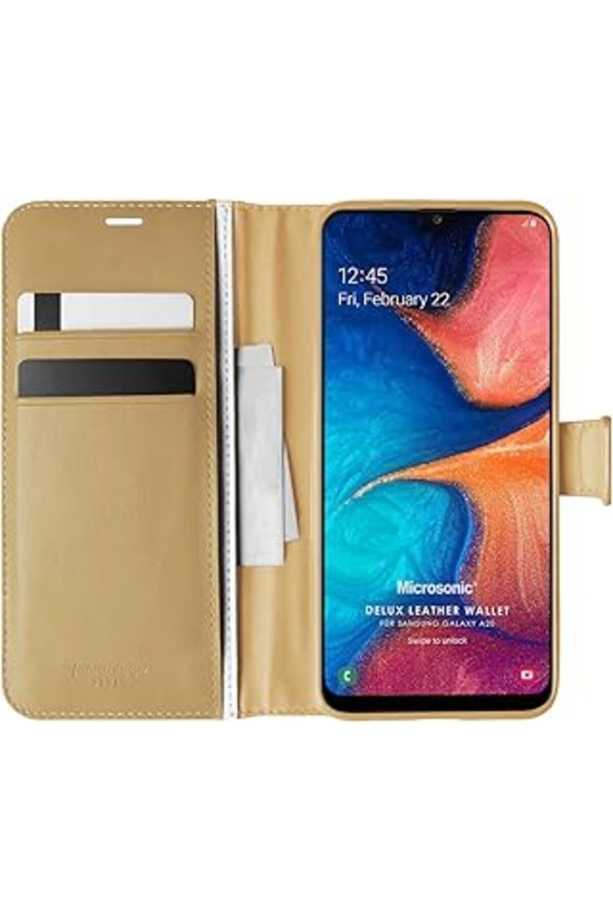 Pazarcan Microsonic Galaxy A20 Kılıf Delux Leather Wallet Gold [Galaxy A20 Ile Uyumlu Kılıf - Gold]