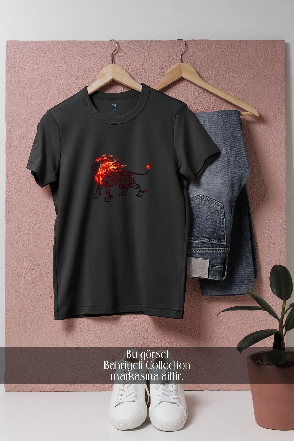 Bahriyeli Collection Oversize Ateşli Aslan Tasarımlı Unisex T-Shirt