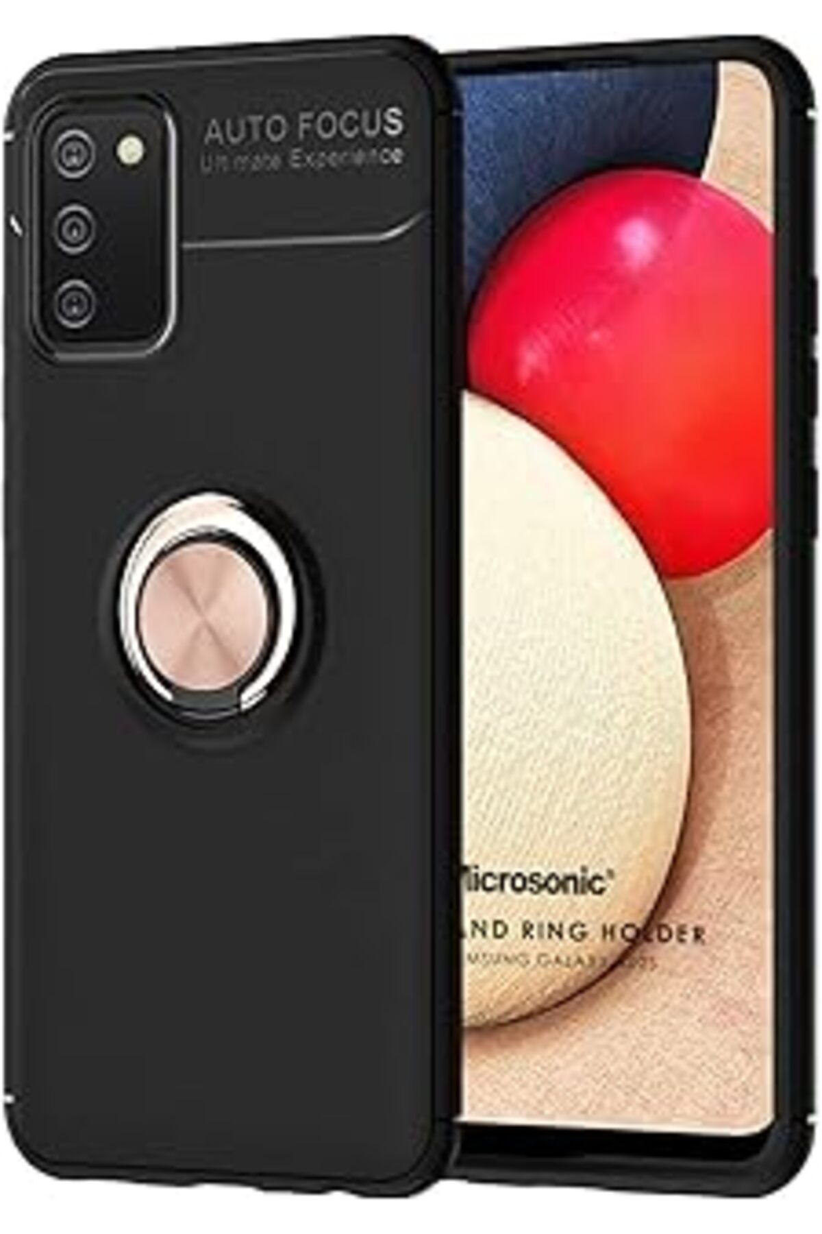 Pazarcan Microsonic Galaxy A02S Kılıf Kickstand Ring Siyah Rose [Galaxy A02S Ile Uyumlu Kılıf - Siyah - Rose