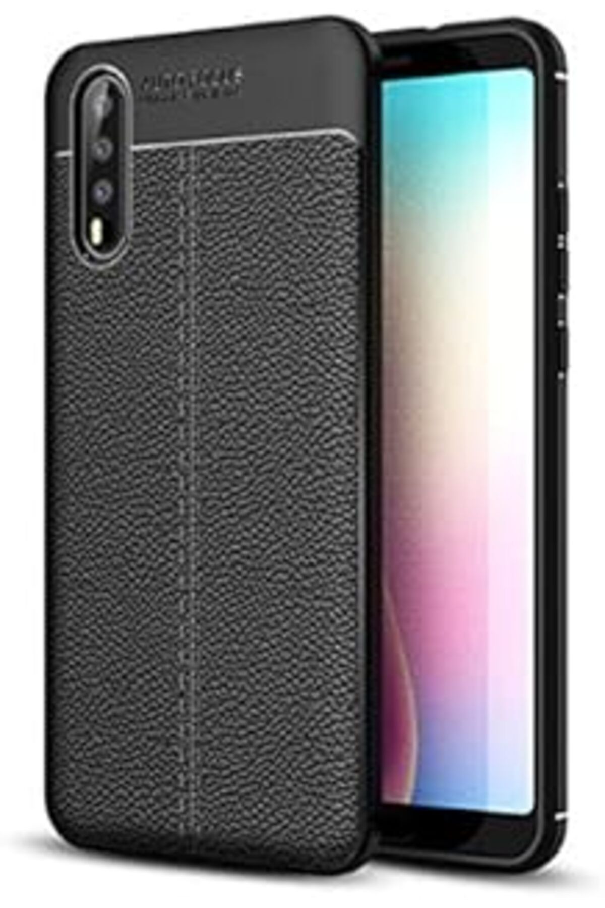 Pazarcan Huawei P20 İle Uyumlu Kılıf Deri Görünümlü Silikon Siyah