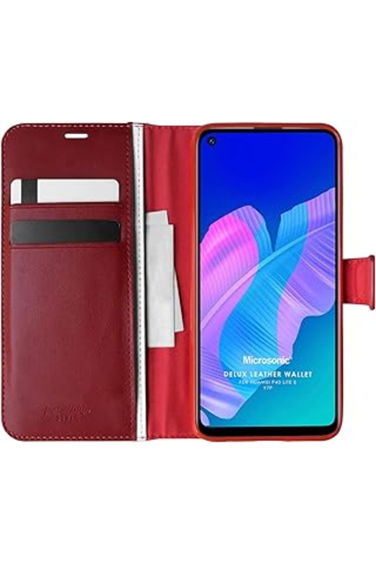 Pazarcan Microsonic Huawei Y7p Kılıf Delux Leather Wallet Kırmızı [y7p Ile Uyumlu Kılıf - Kırmızı]