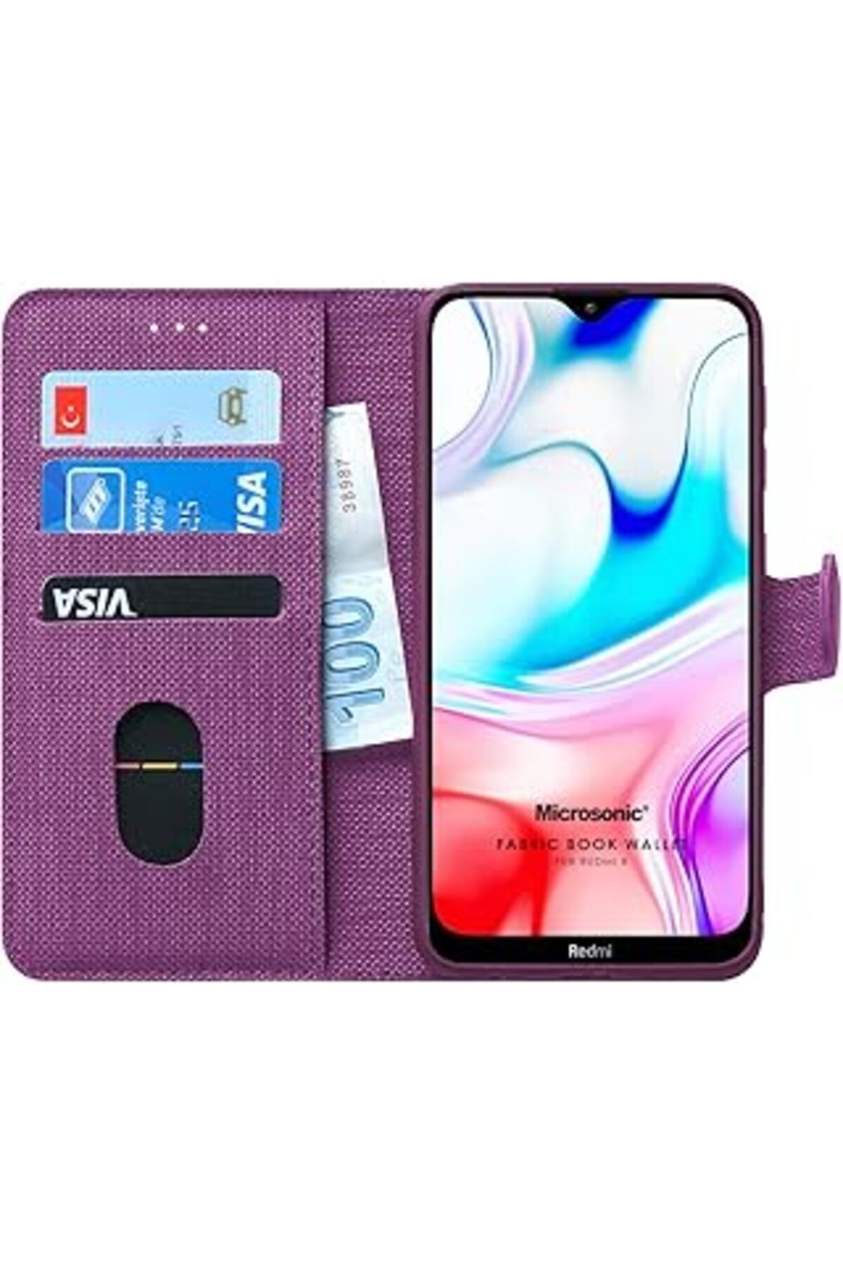 Pazarcan Microsonic Xiaomi Redmi 8 Için Kılıf Fabric Book Wallet Mor [Redmi 8 Ile Uyumlu Kılıf - Mor]