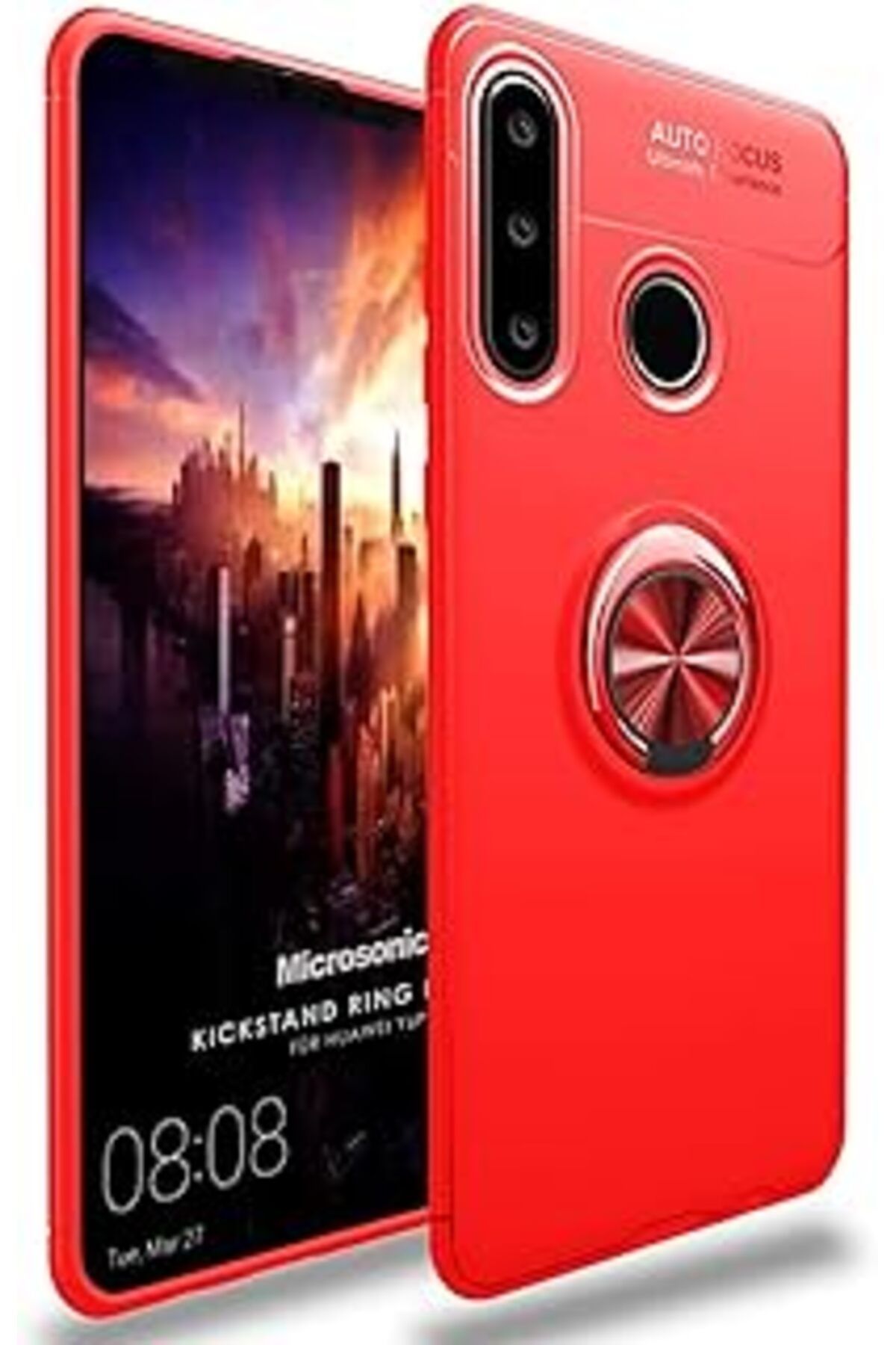 Pazarcan Microsonic Huawei Y6P Için Kılıf Kickstand Ring Holder Kırmızı [Y6P Ile Uyumlu Kılıf - Kırmızı]