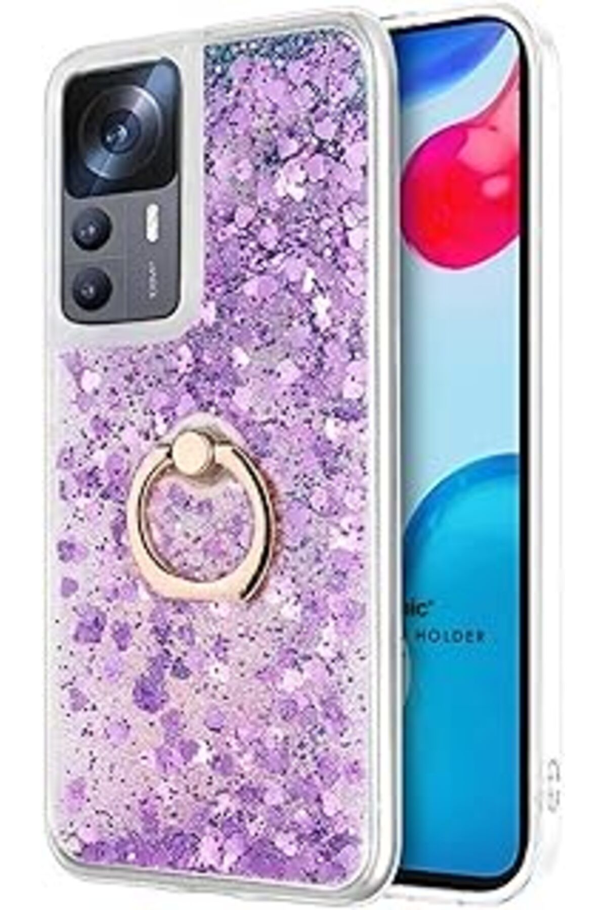 Qedii Microsonic Xiaomi Mi 12T Pro Için Kılıf Glitter Liquid Holder Mor [Mi 12T Pro Ile Uyumlu Kılıf - Mo