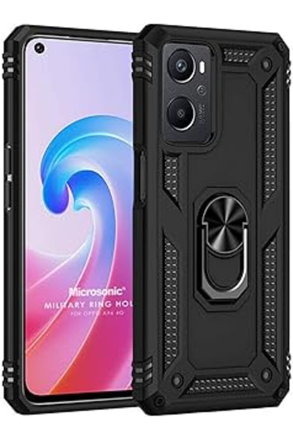 Pazarcan Microsonic Oppo A96 Için Kılıf Military Ring Holder Siyah [A96 Ile Uyumlu Kılıf - Siyah]