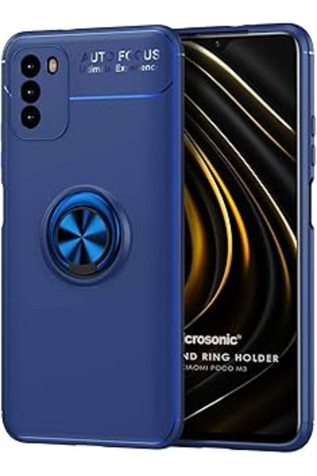 Pazarcan Microsonic Poco M3 Kılıf Kickstand Ring Lacivert [Poco M3 Ile Uyumlu Kılıf - Lacivert]