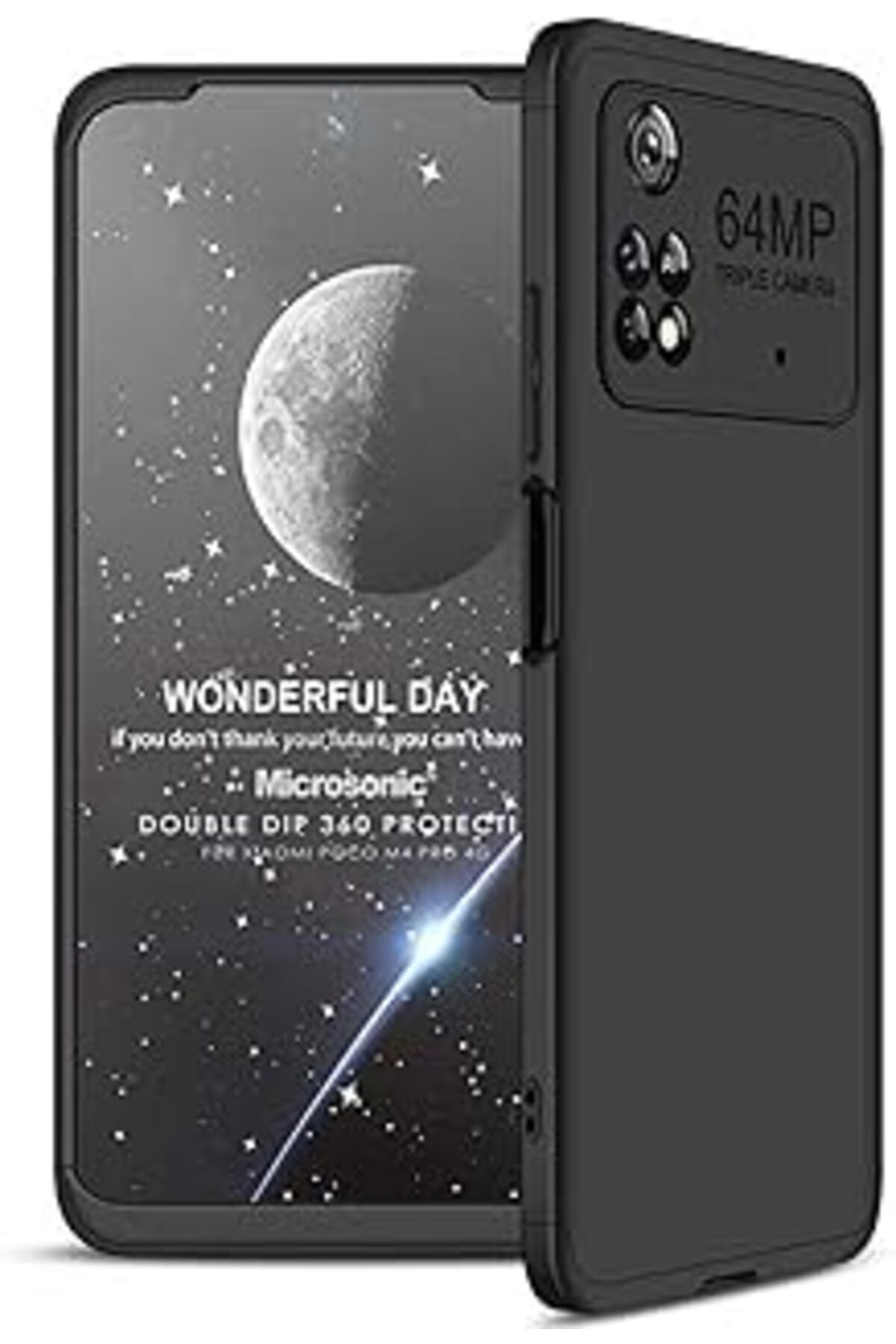 Pazarcan Microsonic Poco M4 Pro 4G Kılıf Double Dip 360 Protective Siyah [Poco M4 Pro 4G Ile Uyumlu Kılıf -