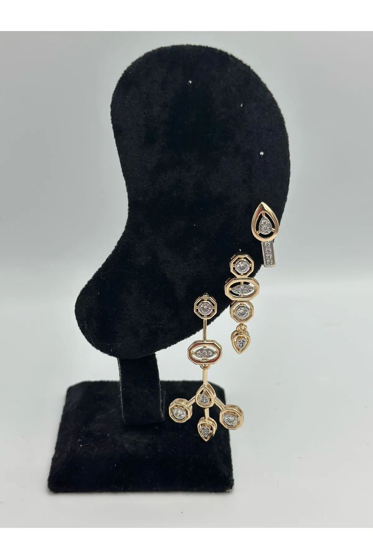 Finesa Jewelry Çelik, Şık,Kararmaz,Geometrik Şekilli 3 lü Kombinli Küpe Seti