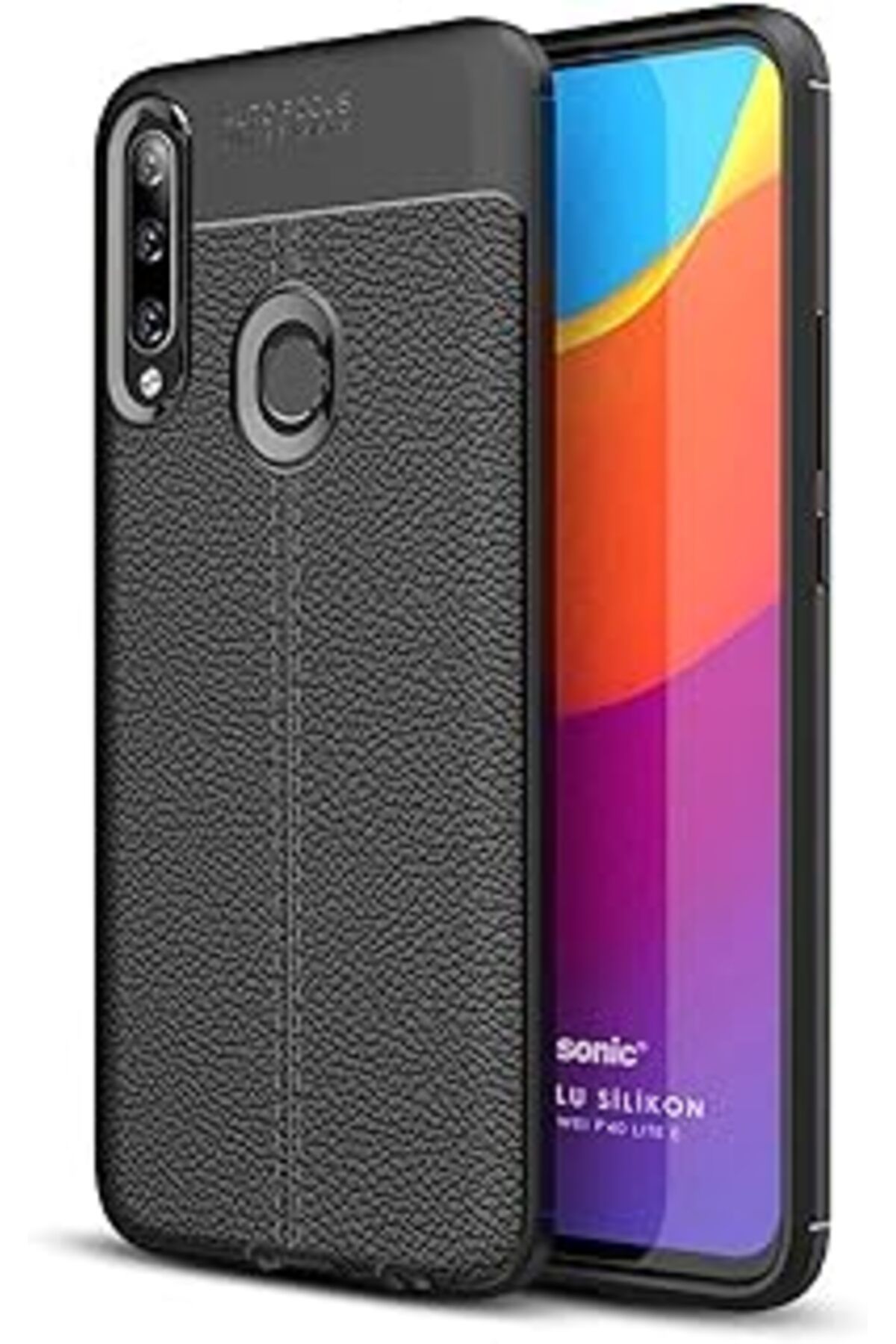 Karachil Microsonic Huawei P40 Lite E Için Kılıf Deri Dokulu Silikon Siyah [P40 Lite E Ile Uyumlu Kılıf - Si