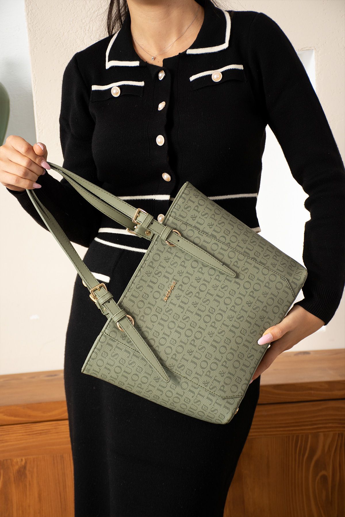 Just Polo Vlore 2205 Emprime Suni Deri Ayarlanır Askı Kadın Çapraz Ve Omuz Çantası (Ebat:En 35 x Boy 25 Cm)
