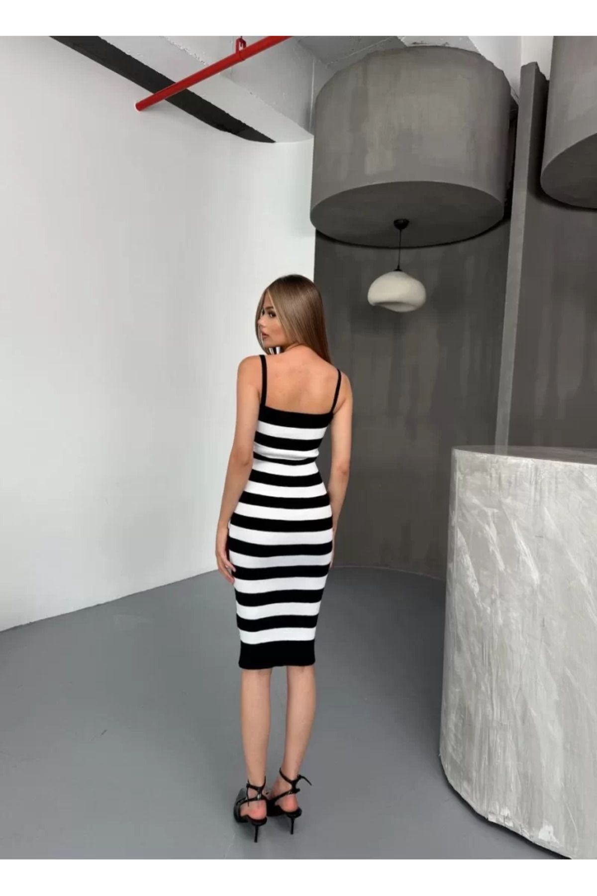ruum fashions Cizgili Triko Askılı Elbise