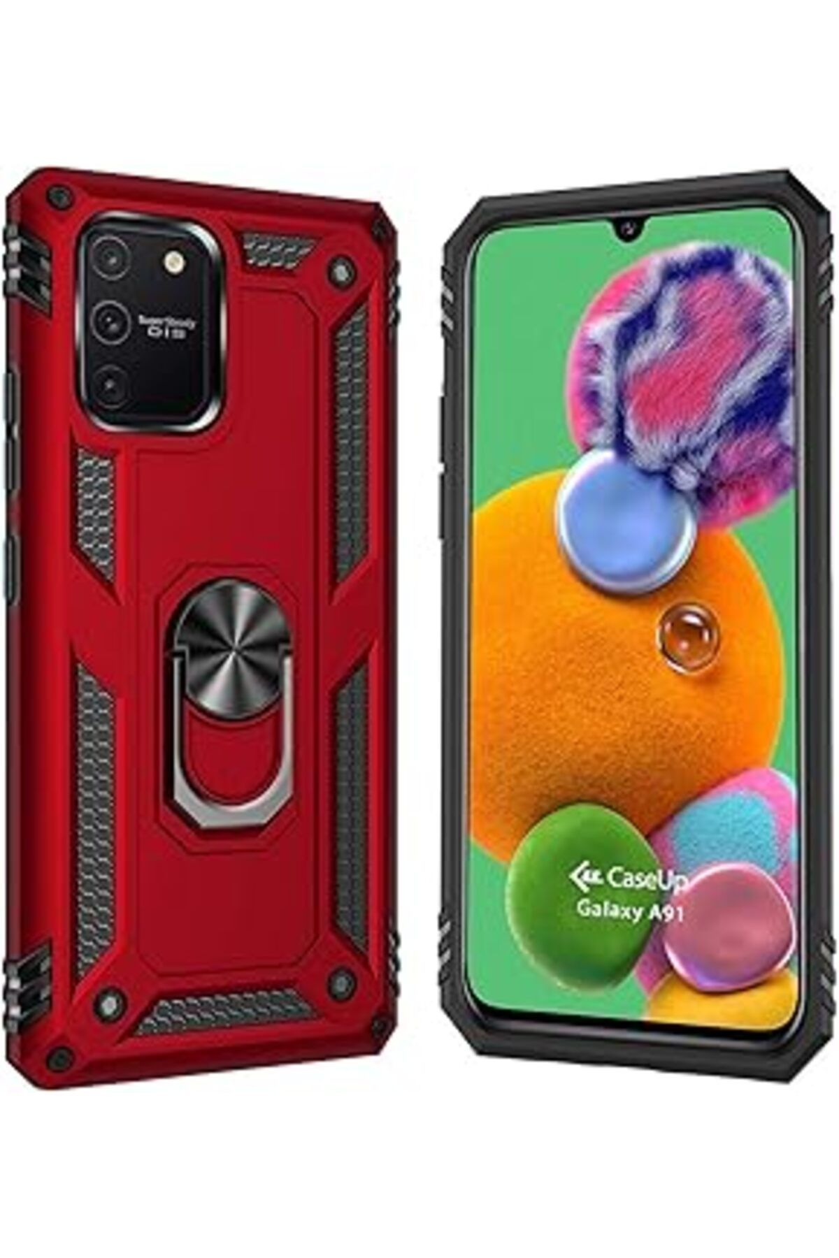 Qedii Caseup Samsung Galaxy A91, Caseup Magnetic Ring Holder Uyumlu Kılıf Kırmızı