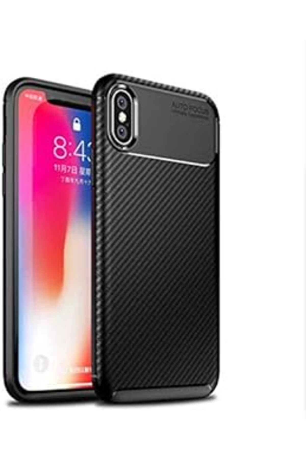 Karachil Ehr. Iphone X/Xs Ile Uyumlu Kamera Korumalı Darbe Önleyici Carbon Brushed Silikon Kılıf (Siyah, Iph