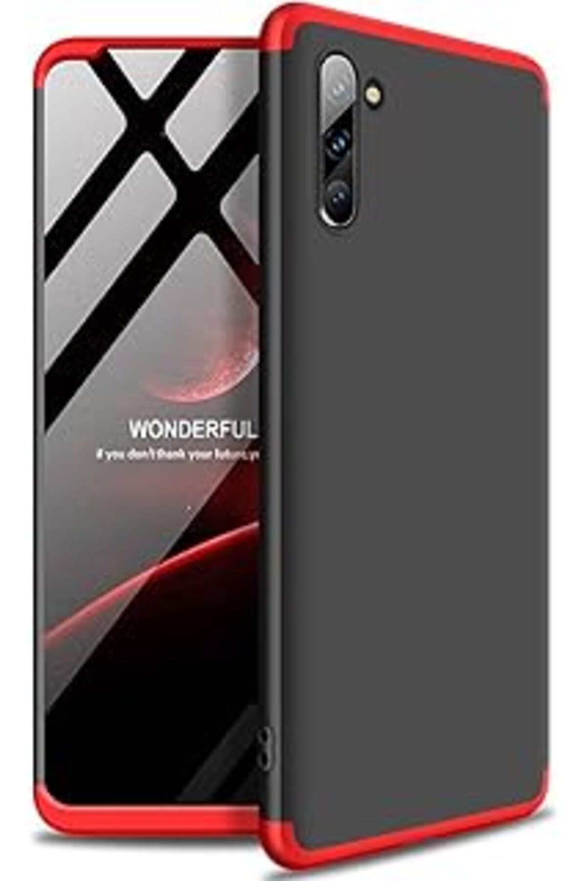 Pazarcan Samsung Galaxy Note 10 Kılıf 360 Tam Koruma Kapak 3 Parça Slim Fit Siyah-Kırmızı