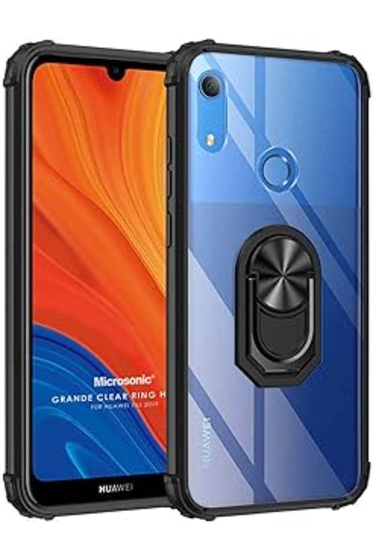 Pazarcan Microsonic Huawei Honor 8A Için Kılıf Grande Clear Ring Holder Siyah [Honor 8A Ile Uyumlu Kılıf - S