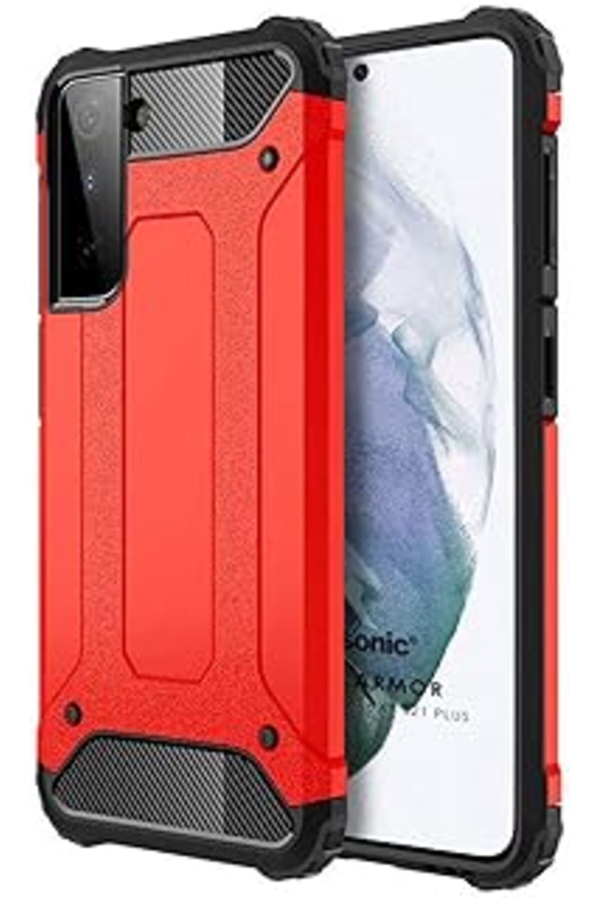 Qedii Microsonic Samsung Galaxy S21 Plus Için Kılıf Rugged Armor Kırmızı [Galaxy S21 Plus Ile Uyumlu Kılı