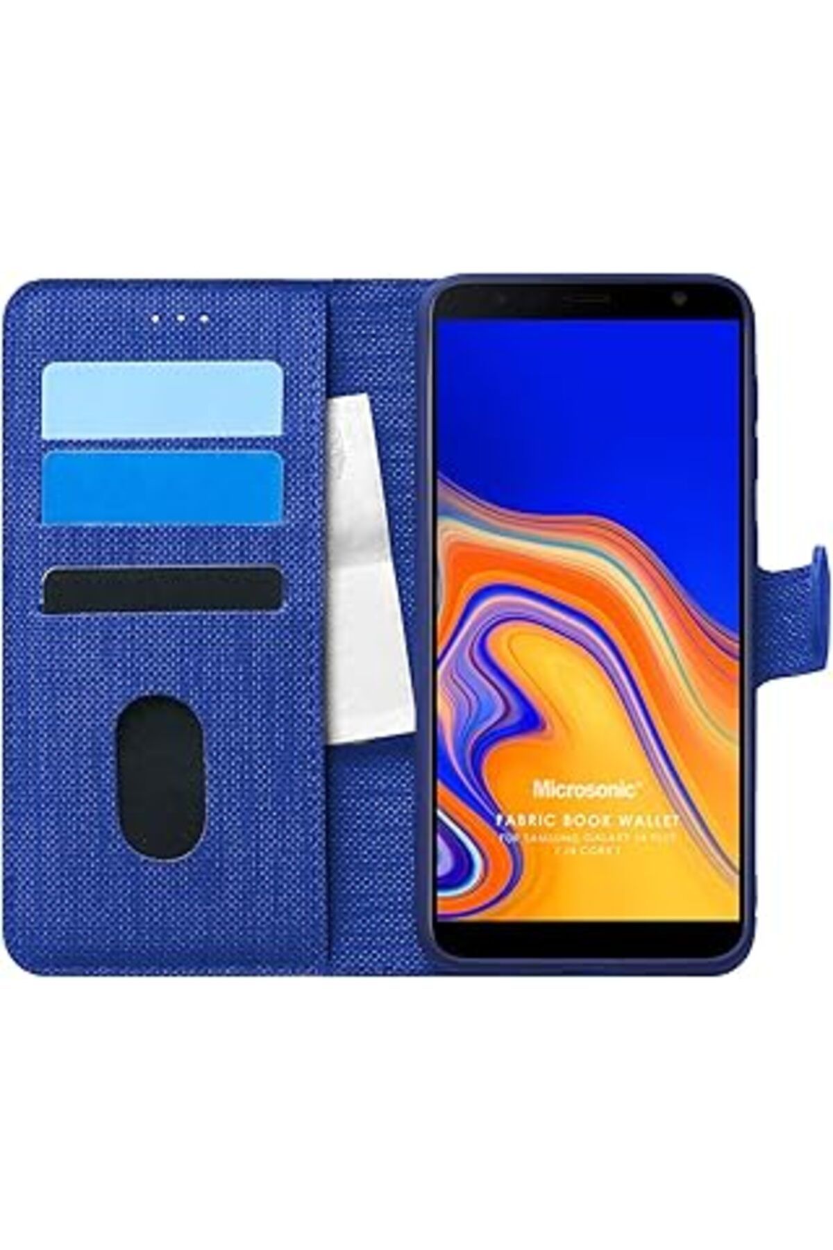 Karachil Microsonic Samsung Galaxy J4 Plus Için Kılıf Fabric Book Wallet Lacivert [Galaxy J4 Plus Ile Uyumlu