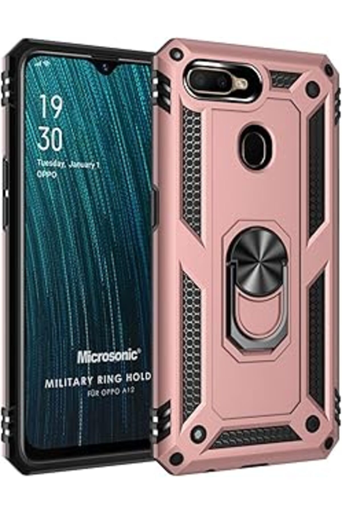 Pazarcan Microsonic A12 Kılıf Military Ring Rose Gold