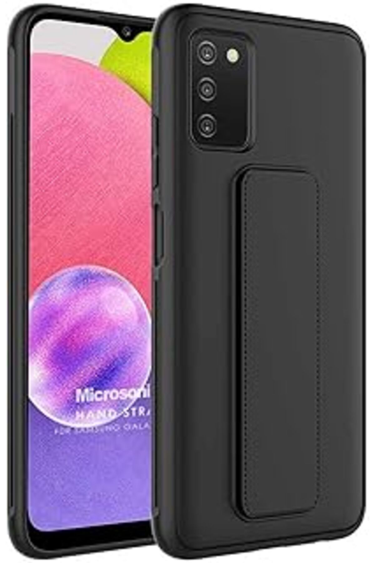 Karachil Microsonic Samsung Galaxy A03S Için Kılıf Hand Strap Siyah [Galaxy A03S Ile Uyumlu Kılıf - Siyah]