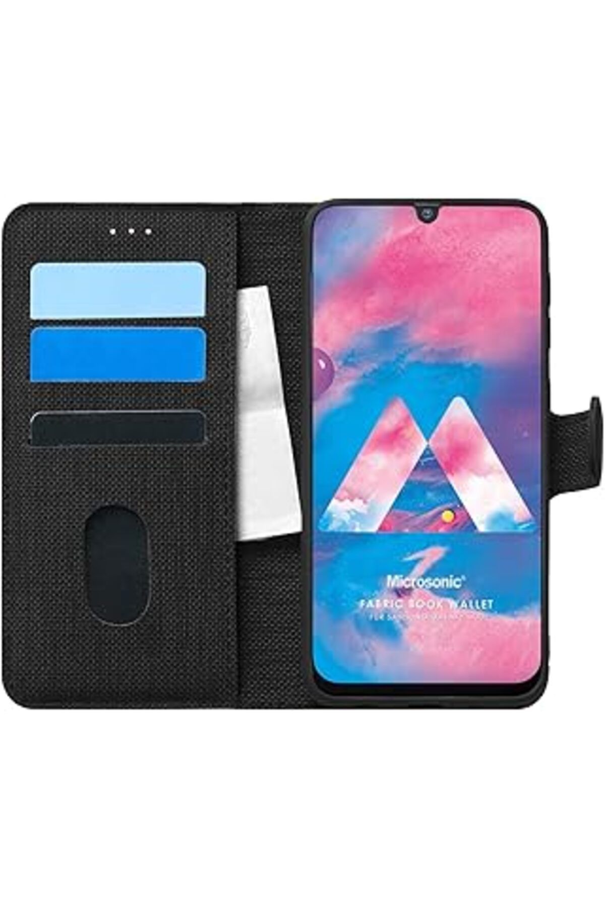 Pazarcan Microsonic Galaxy M30 Kılıf Fabric Book Wallet Siyah [Galaxy M30 Ile Uyumlu Kılıf - Siyah]