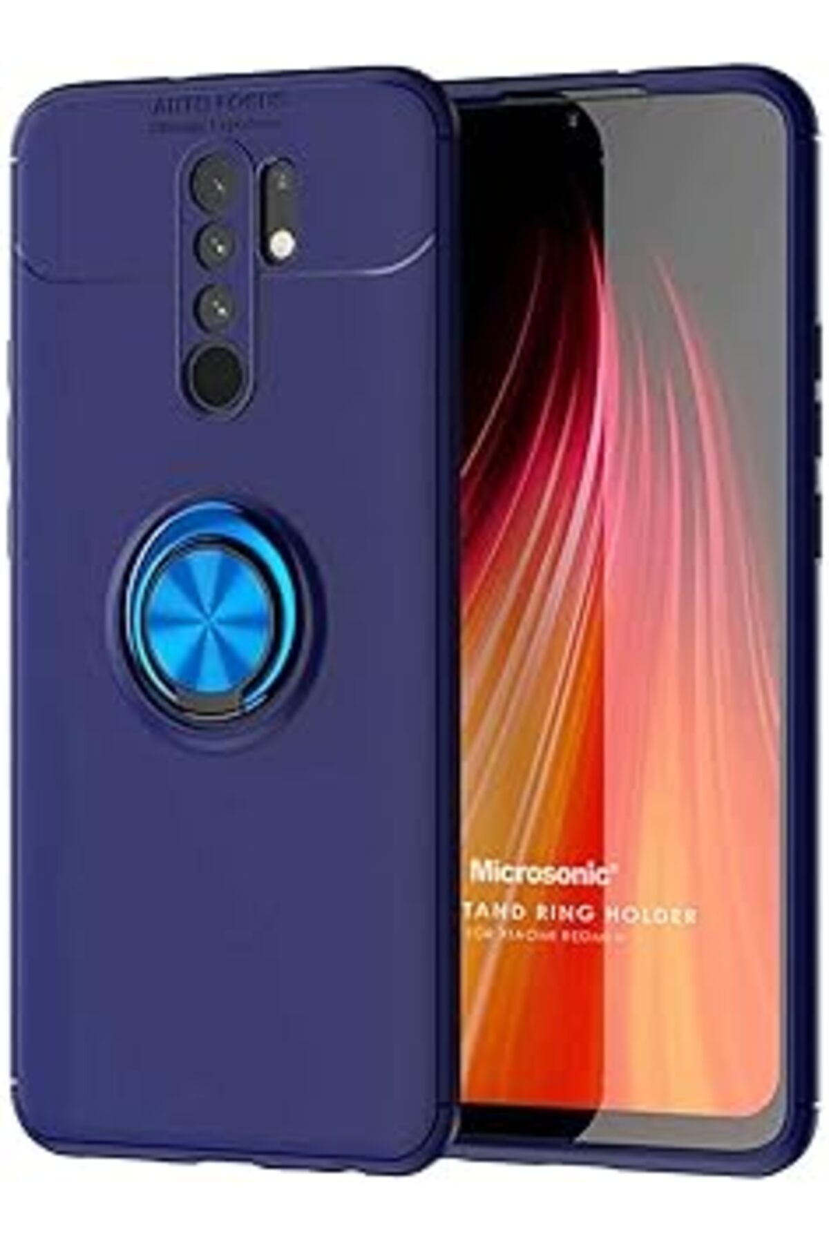 Pazarcan Microsonic Redmi 9 Kılıf Kickstand Ring Lacivert [Redmi 9 Ile Uyumlu Kılıf - Lacivert]
