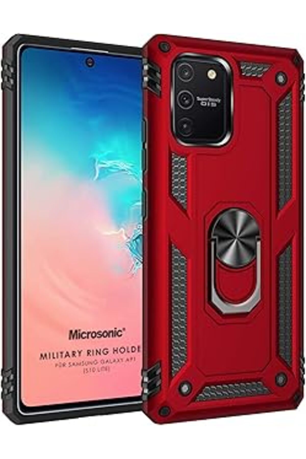 Pazarcan Microsonic Galaxy S10 Lite Kılıf Military Ring Kırmızı [Galaxy S10 Lite Ile Uyumlu Kılıf - Kırmızı]