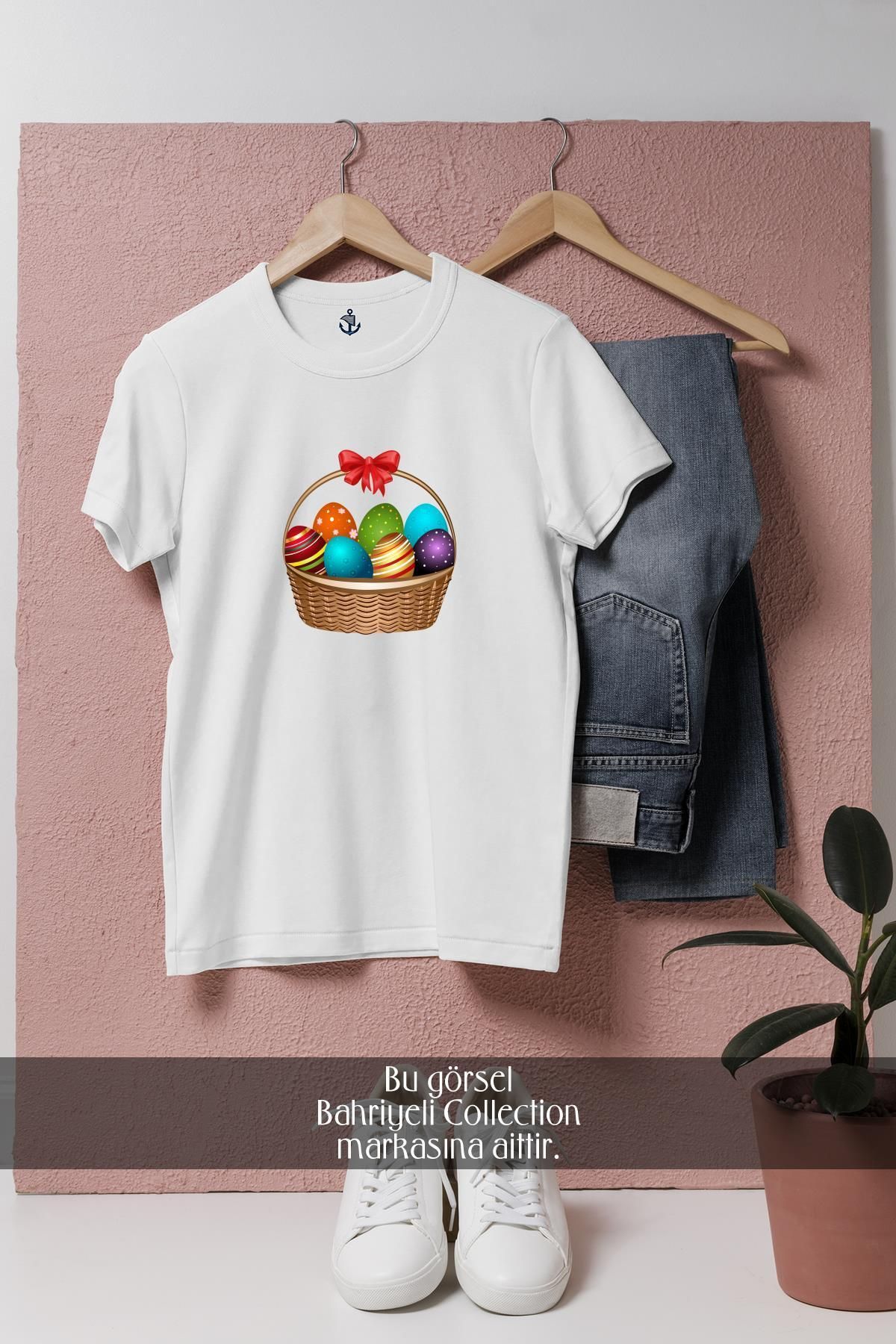 Bahriyeli Collection Oversize Paskalya Sepeti Ve Yumurtalar Tasarımlı Unisex T-Shirt