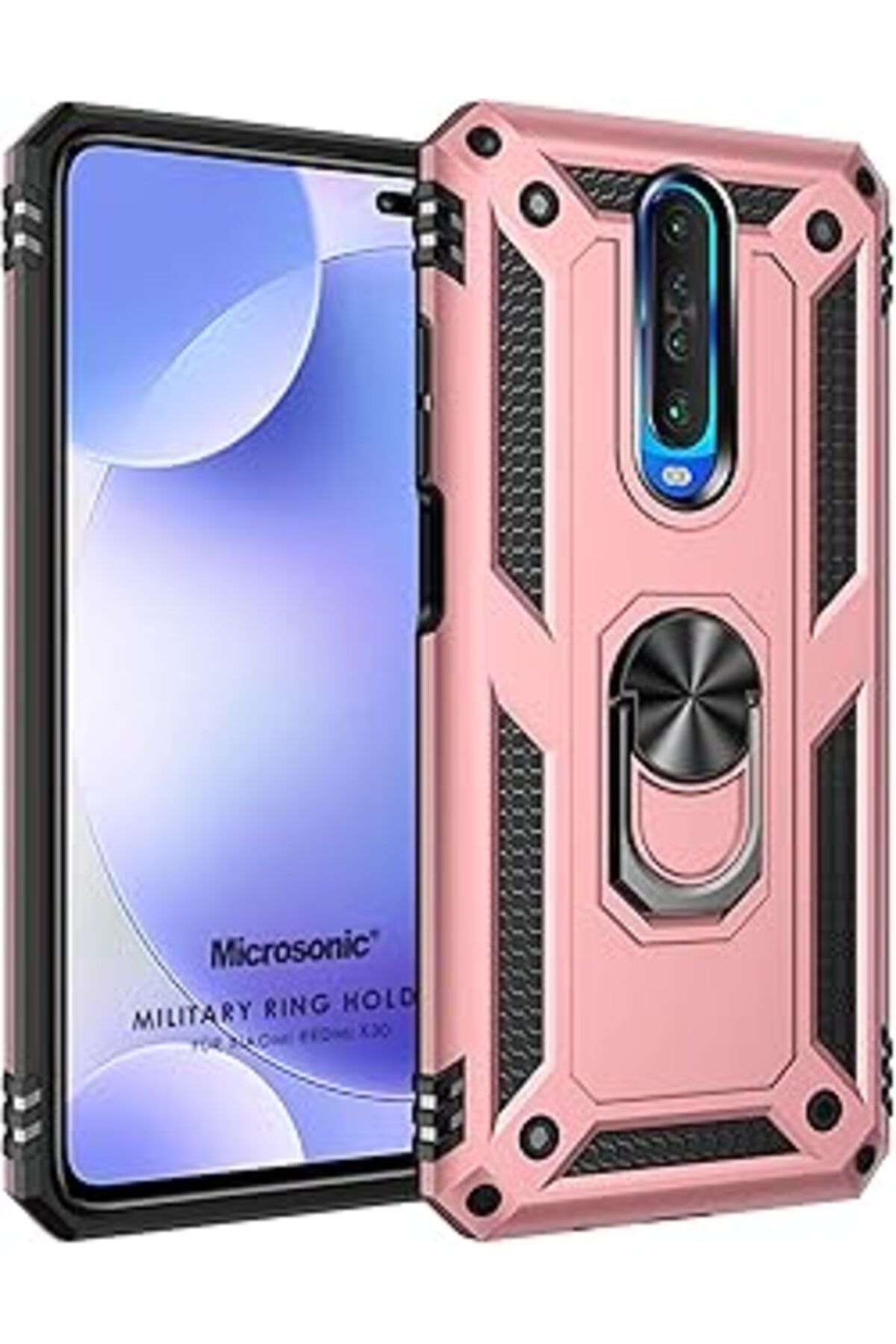 Pazarcan Microsonic Xiaomi Redmi K30 Için Kılıf Military Ring Holder Rose Gold [Redmi K30 Ile Uyumlu Kılıf -