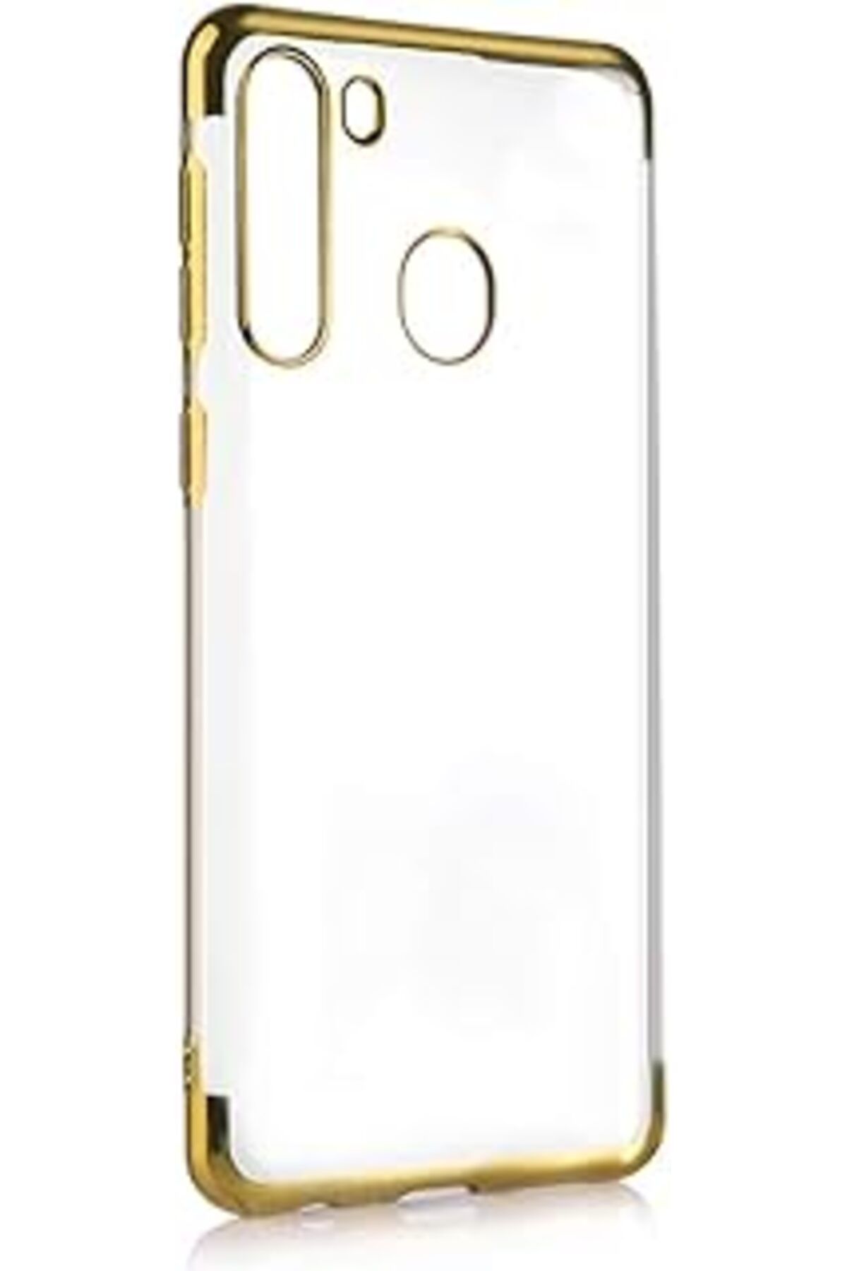 Pazarcan Kny 75847844 Samsung Galaxy A21 Için Kılıf 4 Köşe Renkli Şeffaf Silikon, Gold