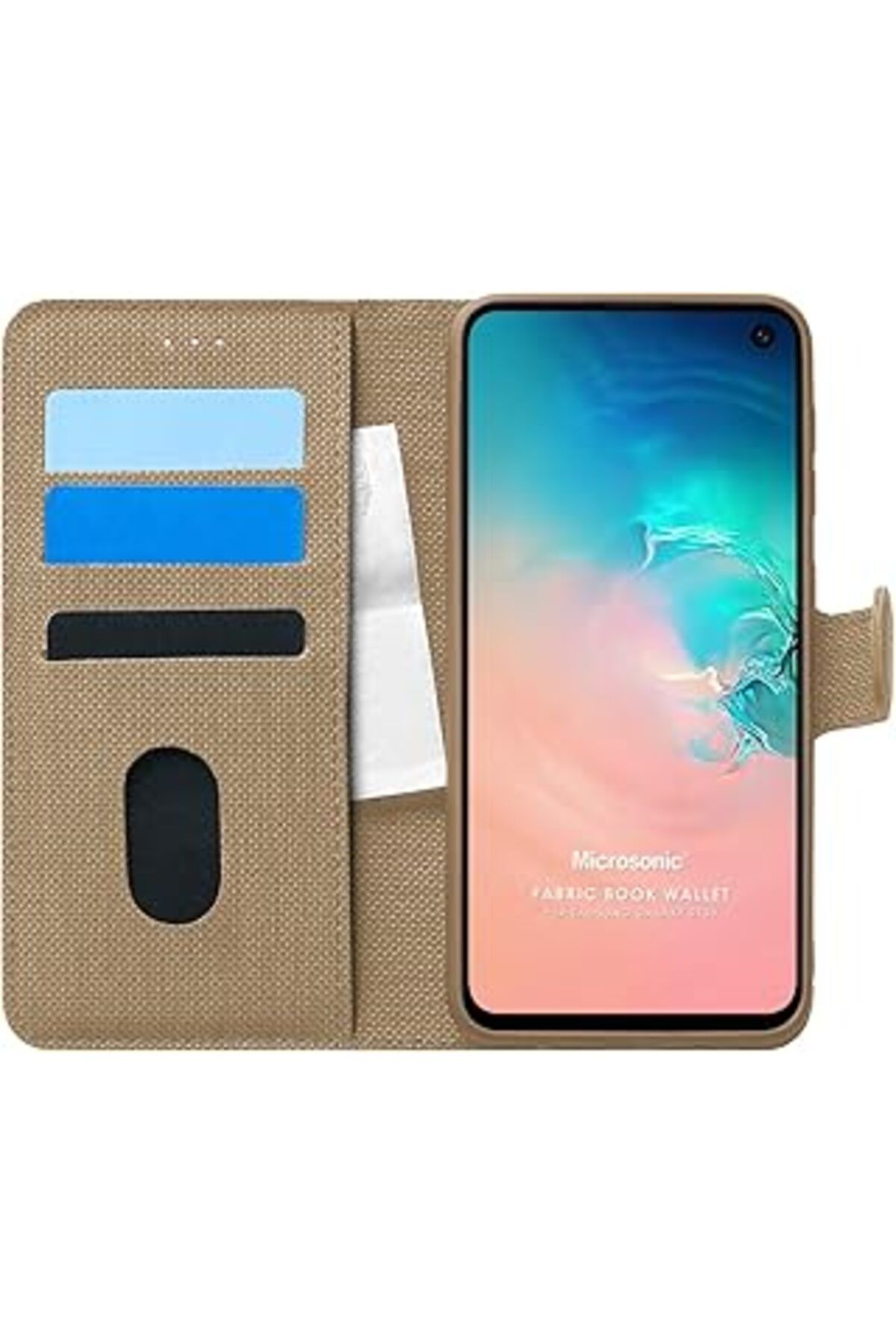Qedii Microsonic Galaxy S10E Kılıf Fabric Book Wallet Gold [Galaxy S10E Ile Uyumlu Kılıf - Gold]